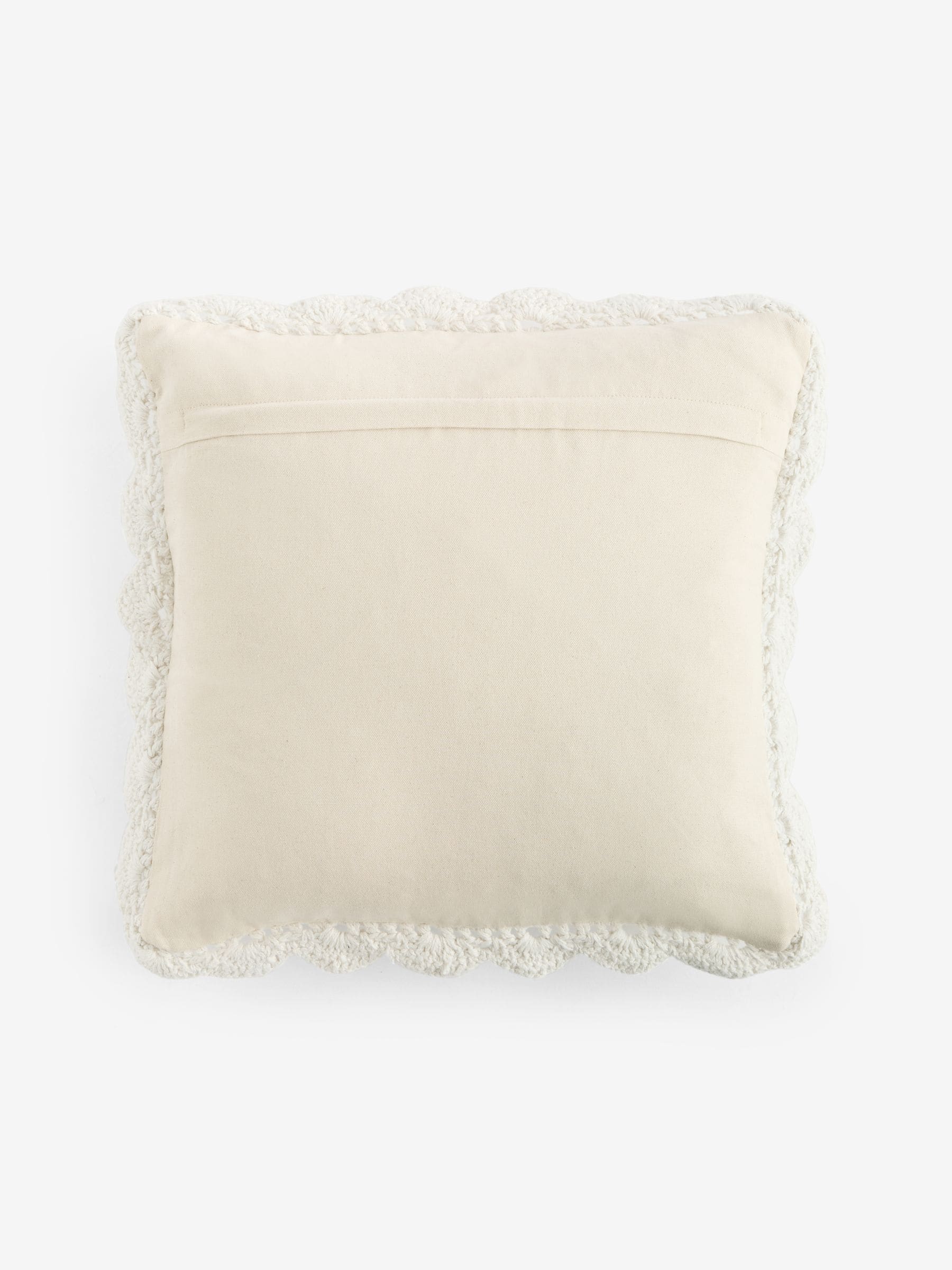 Shabby Chic natural crochet scallop edge cushion 43x43cm, UK version