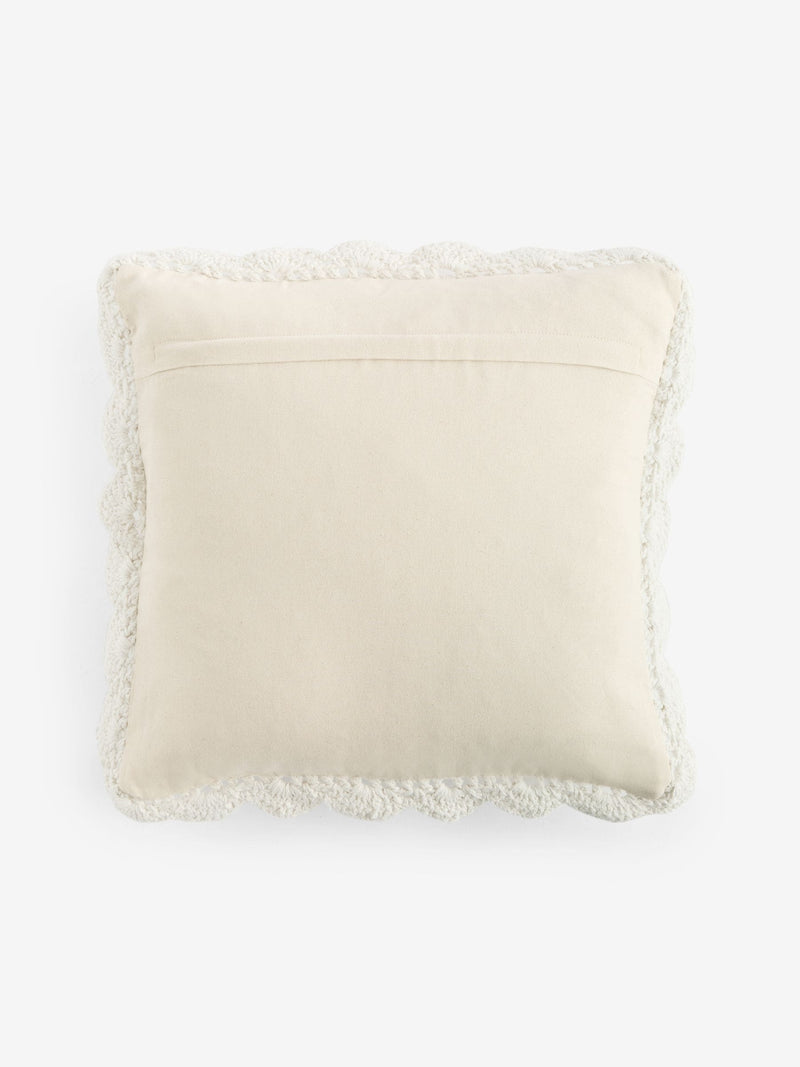 Shabby Chic natural crochet scallop edge cushion 43x43cm, UK version