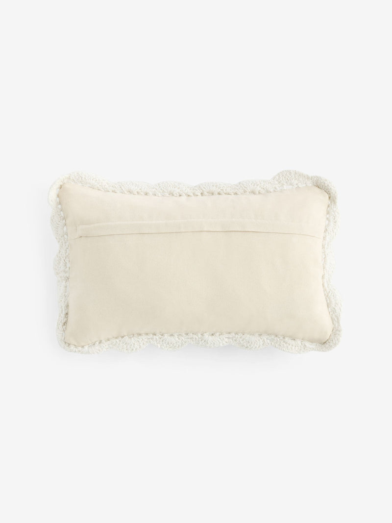 Shabby Chic natural crochet scallop edge cushion 43x43cm, UK version