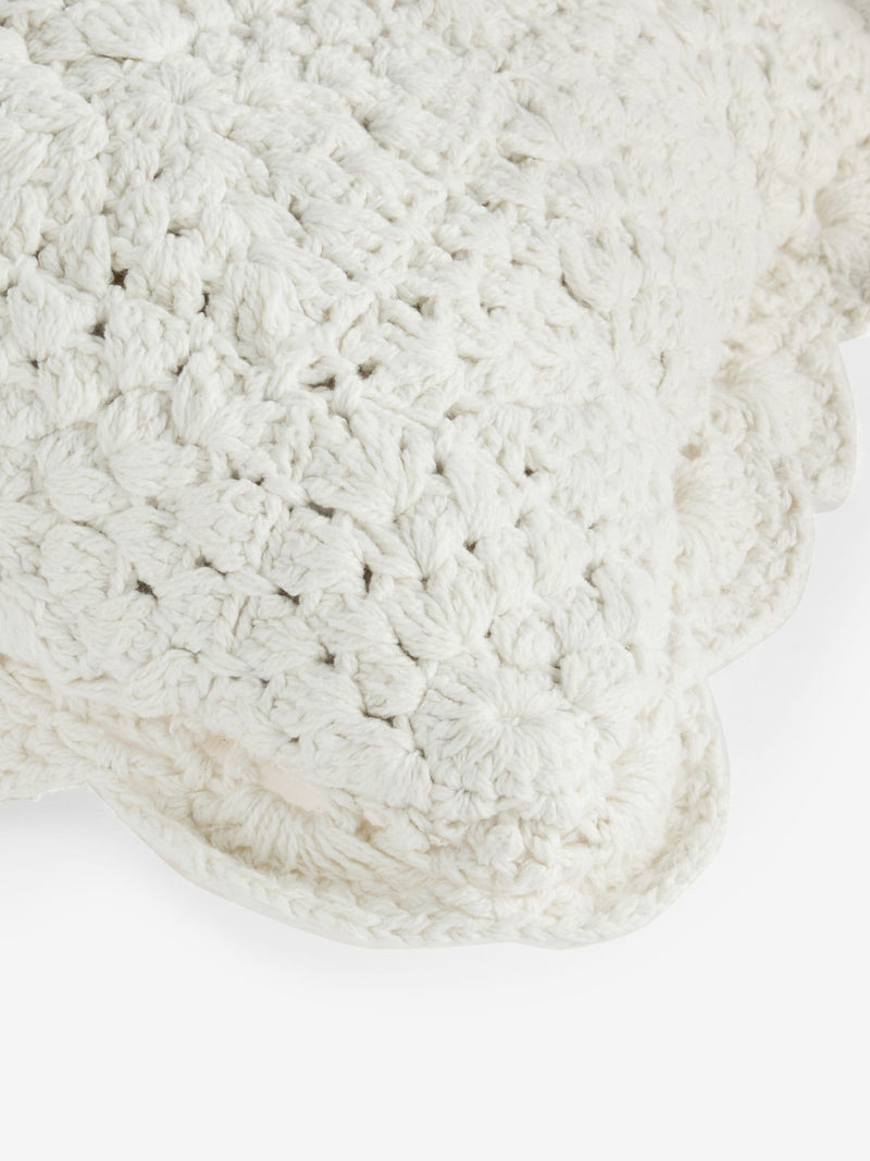 Shabby Chic natural crochet scallop edge cushion 43x43cm, UK version
