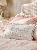 Shabby Chic natural crochet scallop edge cushion 43x43cm, UK version