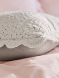 Shabby Chic natural crochet scallop edge cushion 43x43cm, UK version