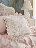 Shabby Chic natural crochet scallop edge cushion 43x43cm, UK version
