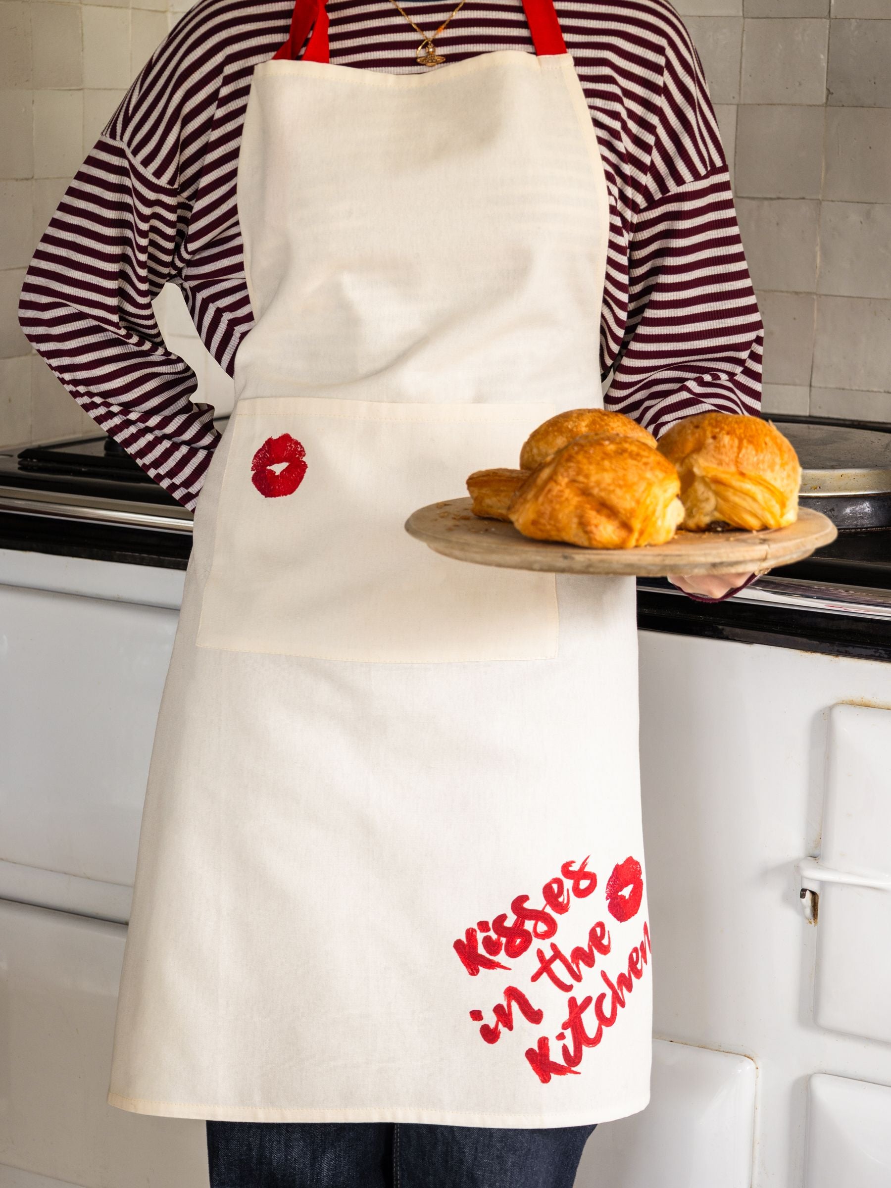 Rockett St George red lipstick apron, imported from the UK