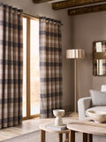 Natural brushed check lined eyelet curtains, imported from the UK