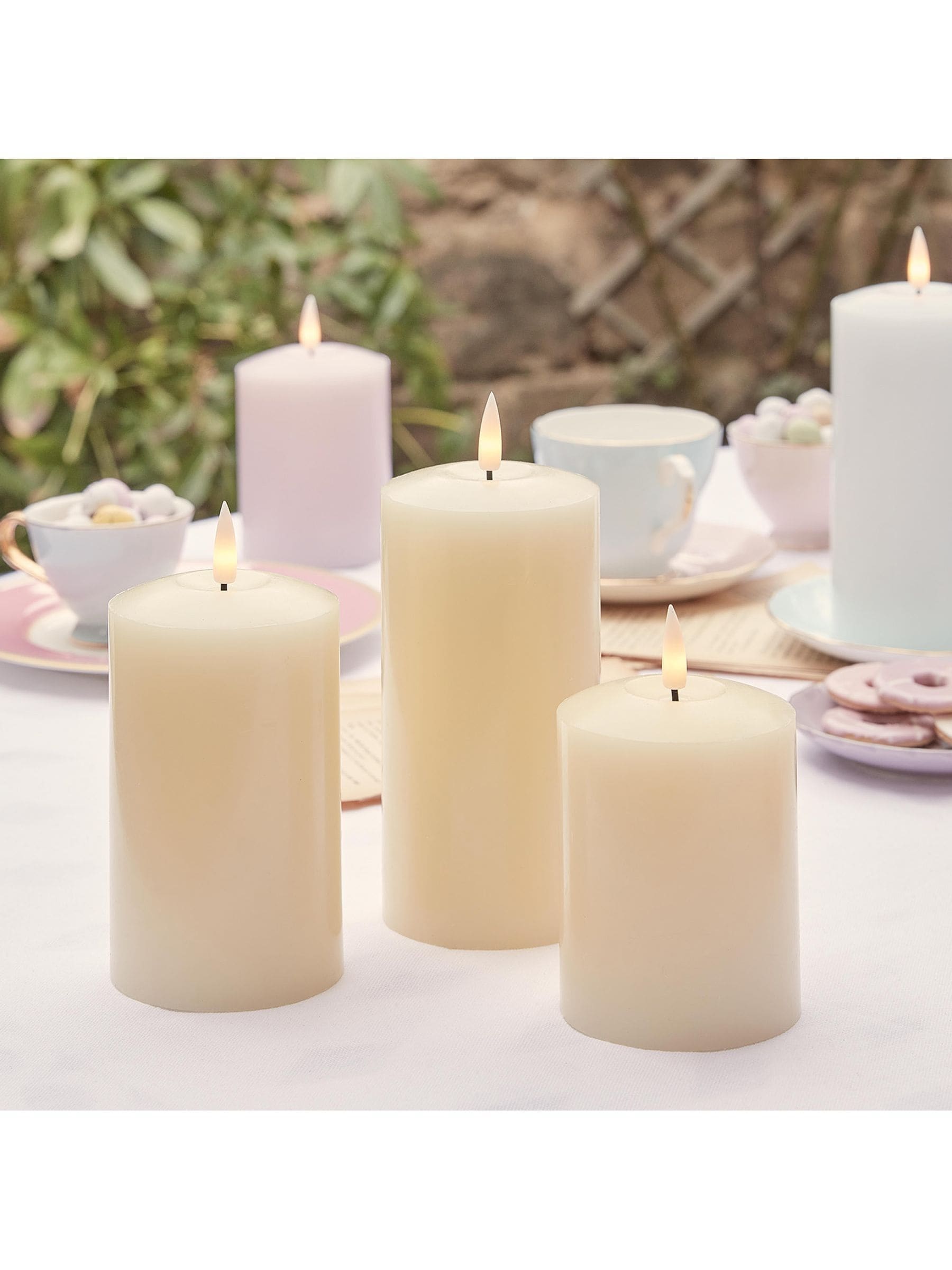 Lights4fun Natural TruGlow® Rechargeable LED Pillar Candle Trio