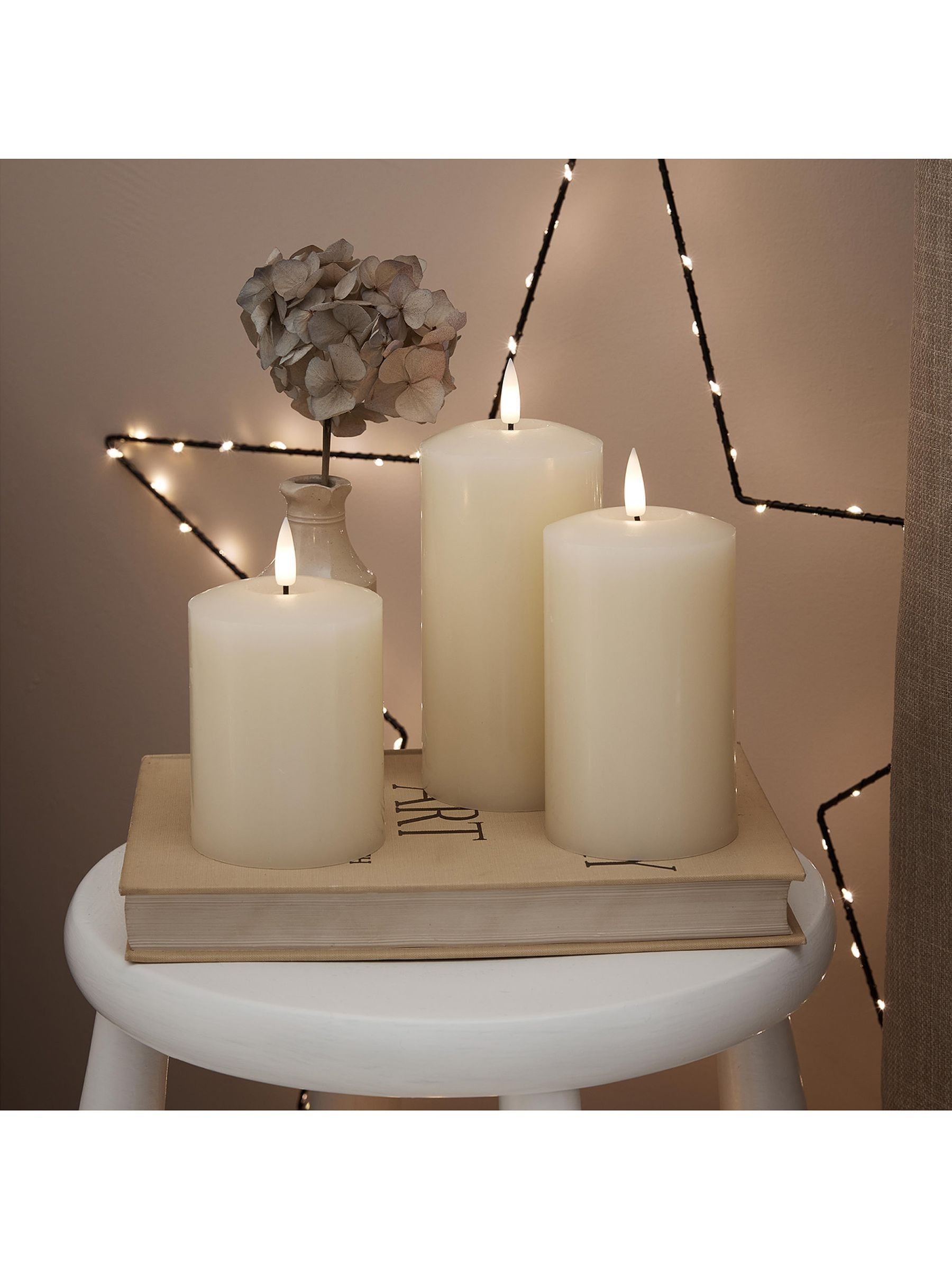 Lights4fun Natural TruGlow® Rechargeable LED Pillar Candle Trio