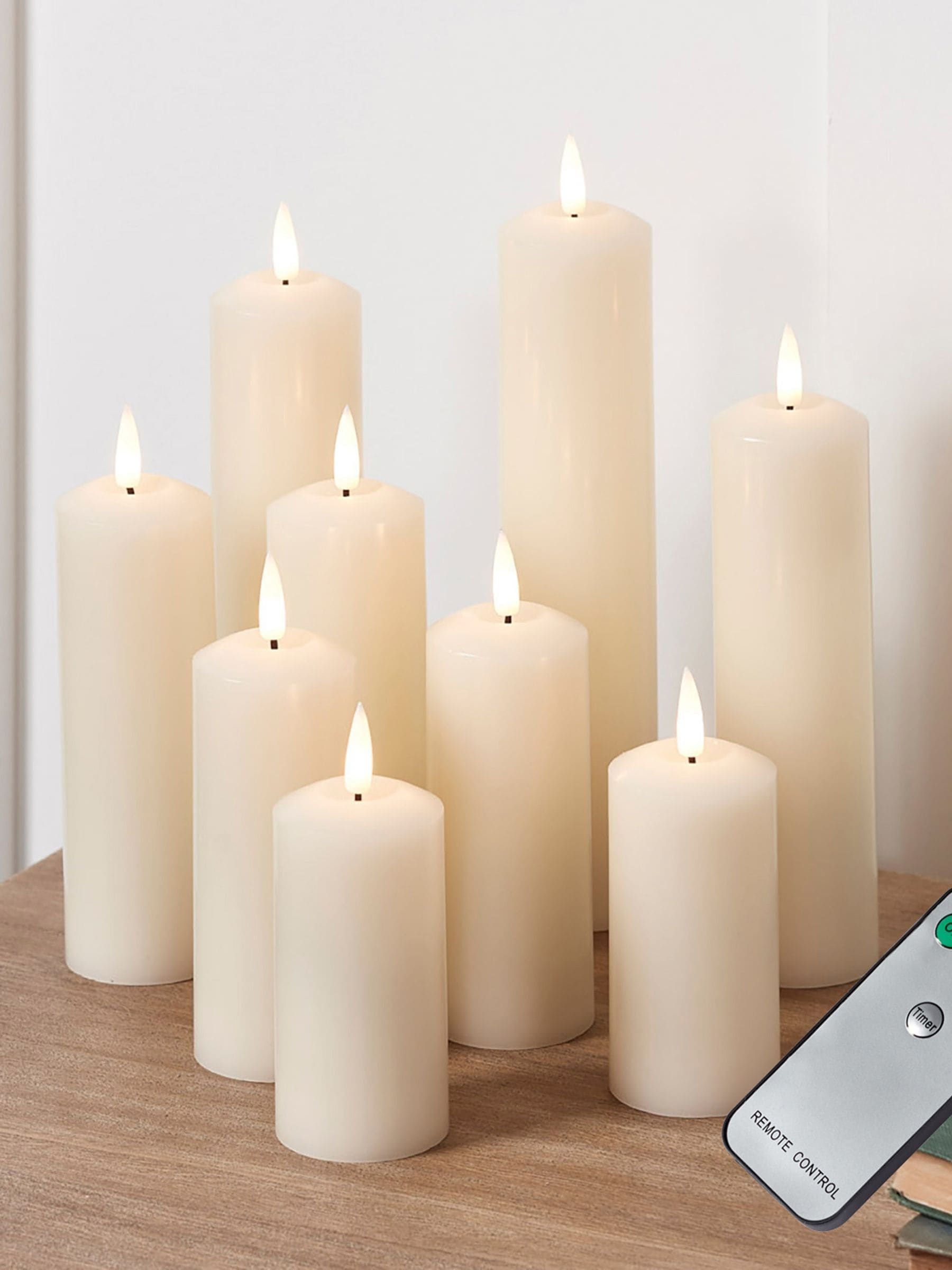 Lights4fun Natural TruGlow LED slim candles, 9 pieces, 22.5cm height, UK version
