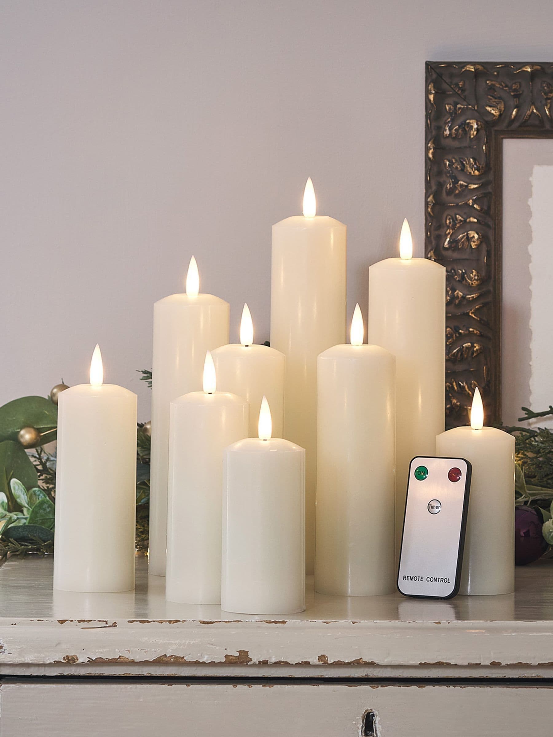 Lights4fun Natural TruGlow LED slim candles, 9 pieces, 22.5cm height, UK version