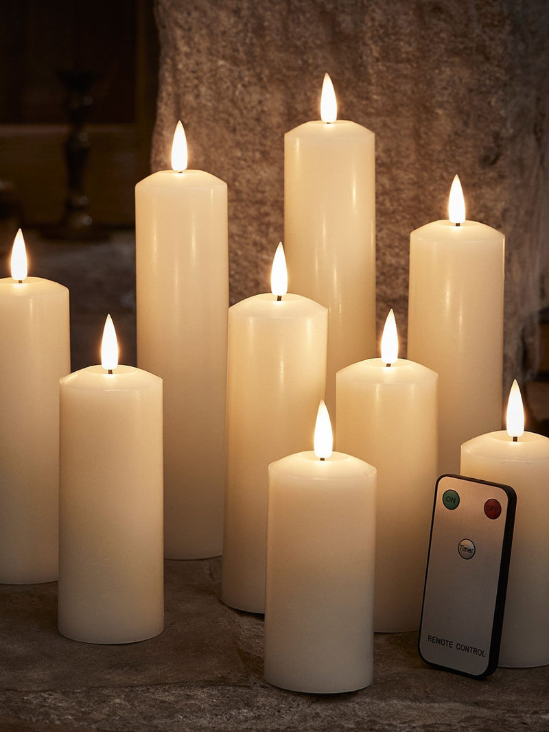 Lights4fun Natural TruGlow LED slim candles, 9 pieces, 22.5cm height, UK version