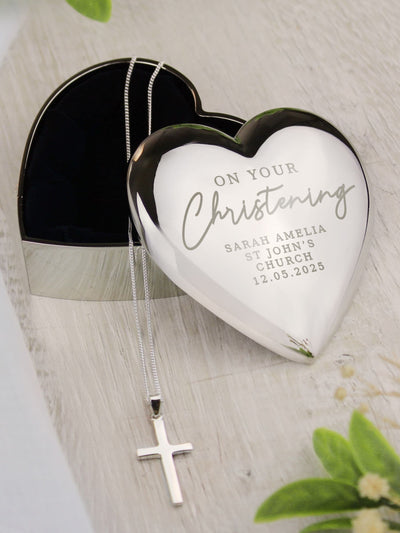Personalisierte Tauf-Schmuckdose und Kreuzkette von PMC – Taufgeschenk