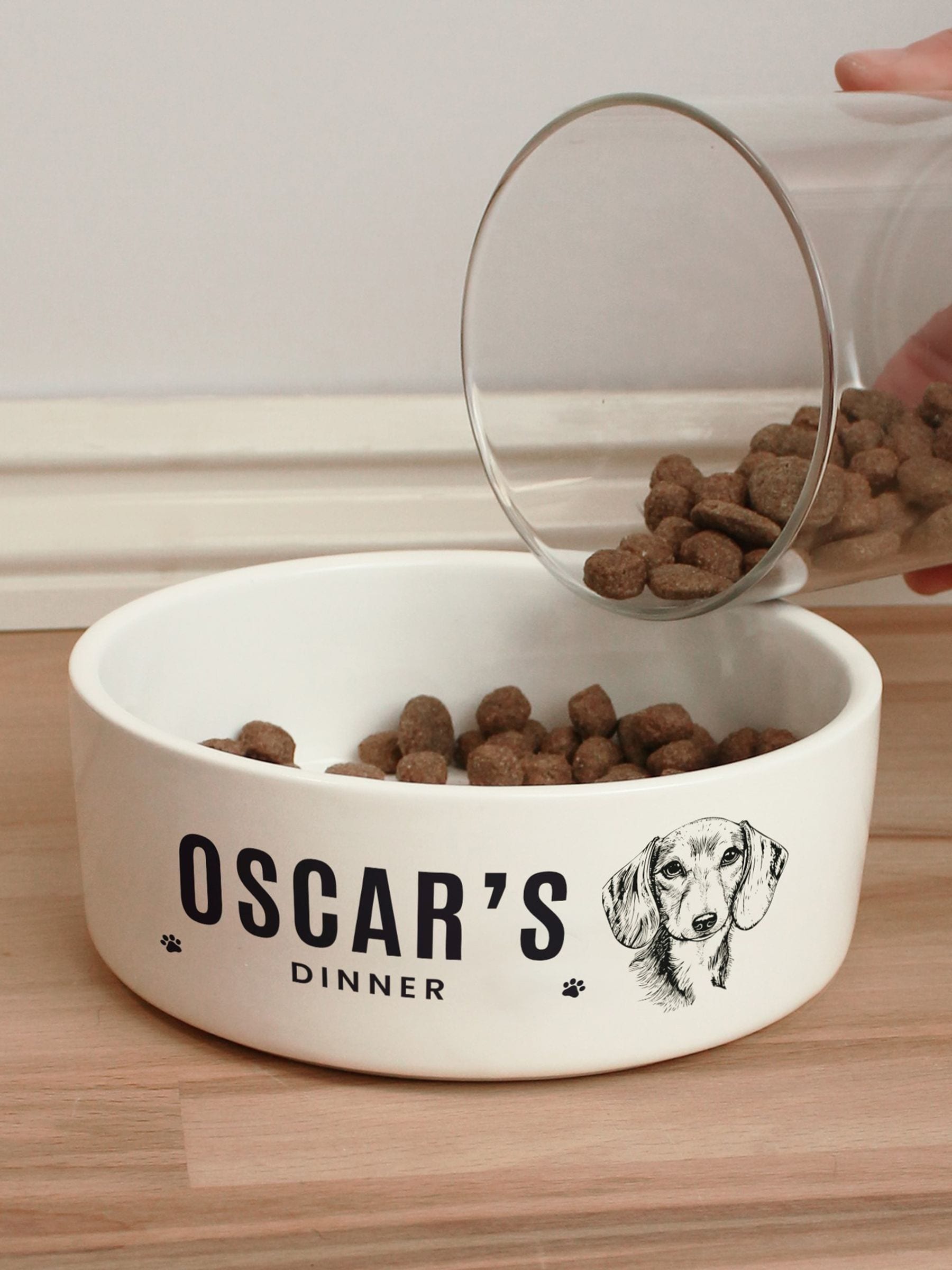 PMC personalised ceramic dog bowl with breed illustration (British brand)