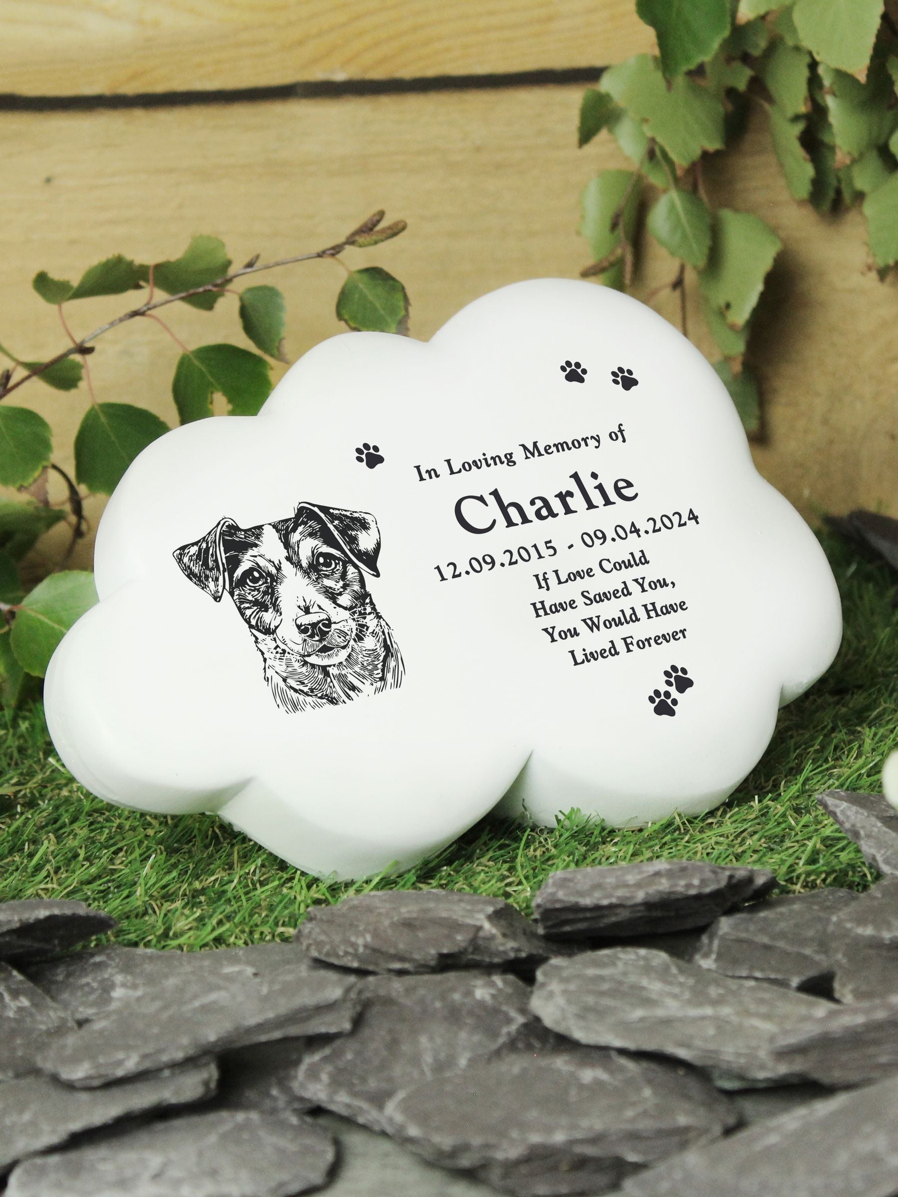 PMC personalised dog garden memorial cloud resin, UK version