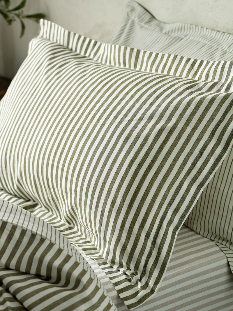 Yard olive green stripe cotton pillowcases set of 2 - British brand