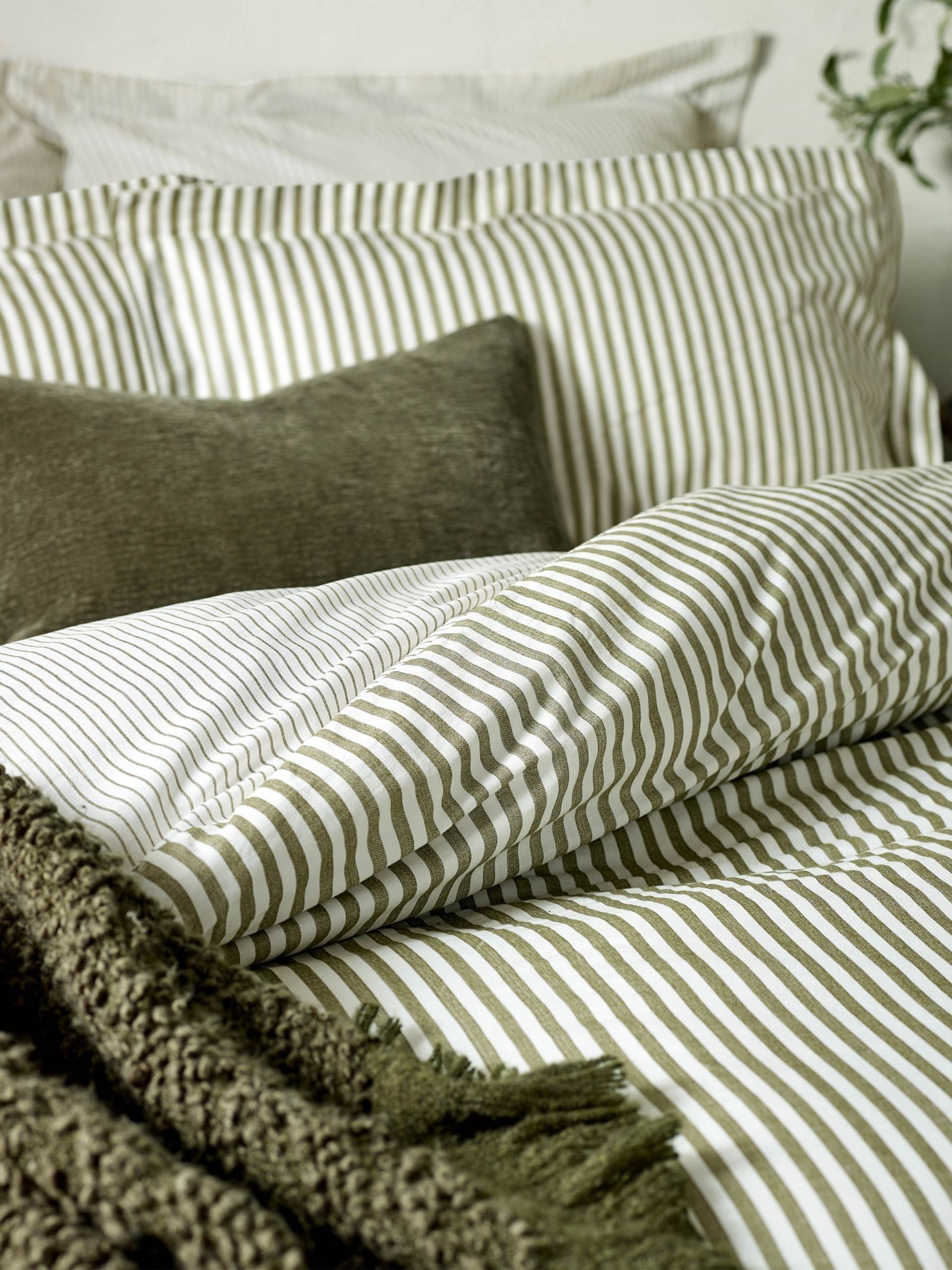 Yard olive green stripe cotton pillowcases set of 2 - British brand