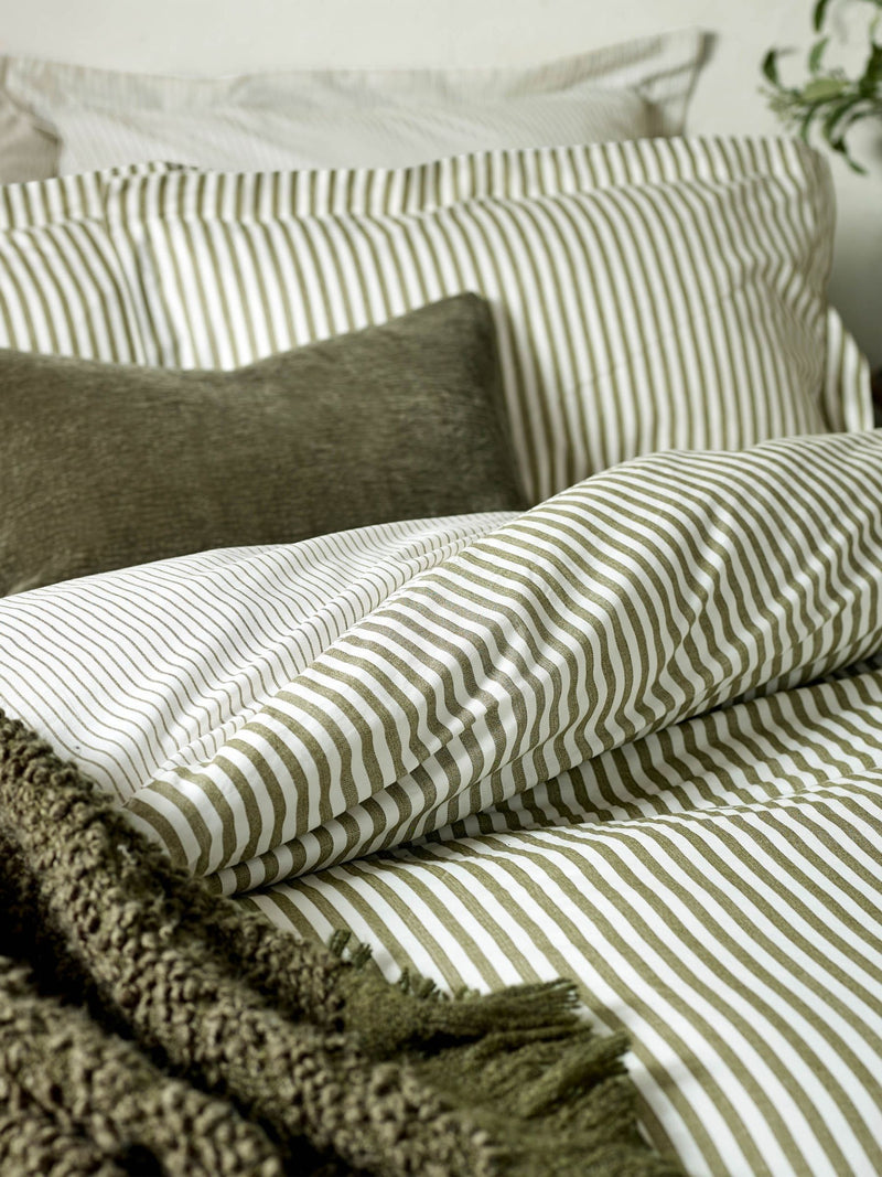 Yard olive green stripe cotton pillowcases set of 2 - British brand