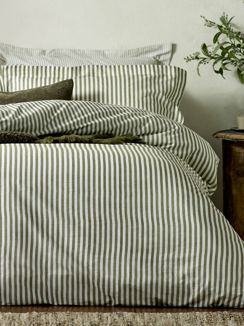 Yard olive green stripe cotton pillowcases set of 2 - British brand