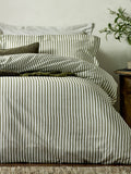 Yard olive green stripe cotton pillowcases set of 2 - British brand