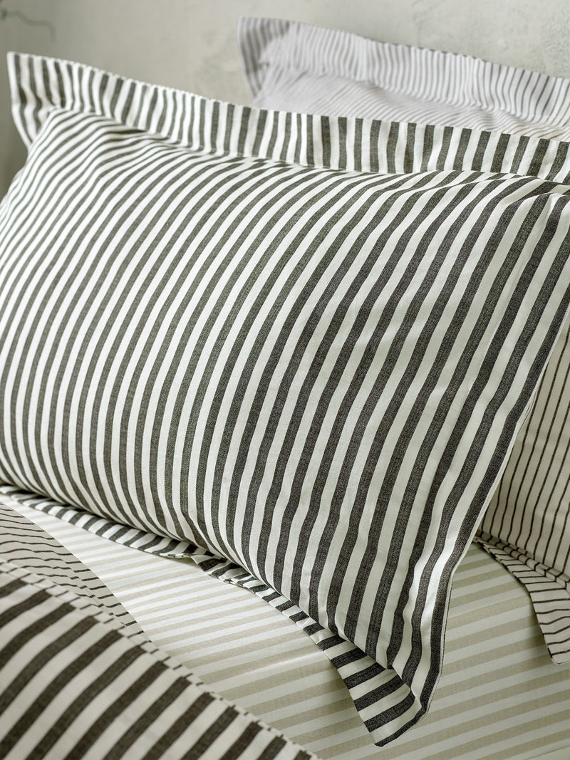 Yard Hebden Melange Stripe Olive Green 100% Cotton Pillowcases (Set of 2)