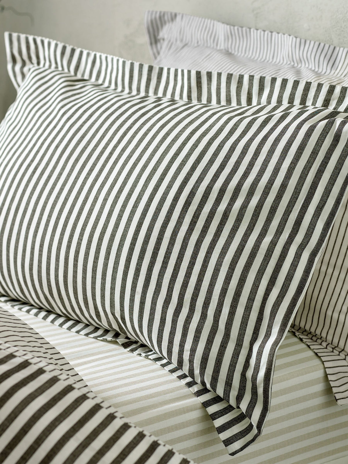 Yard Hebden Melange Stripe Olive Green 100% Cotton Pillowcases (Set of 2)