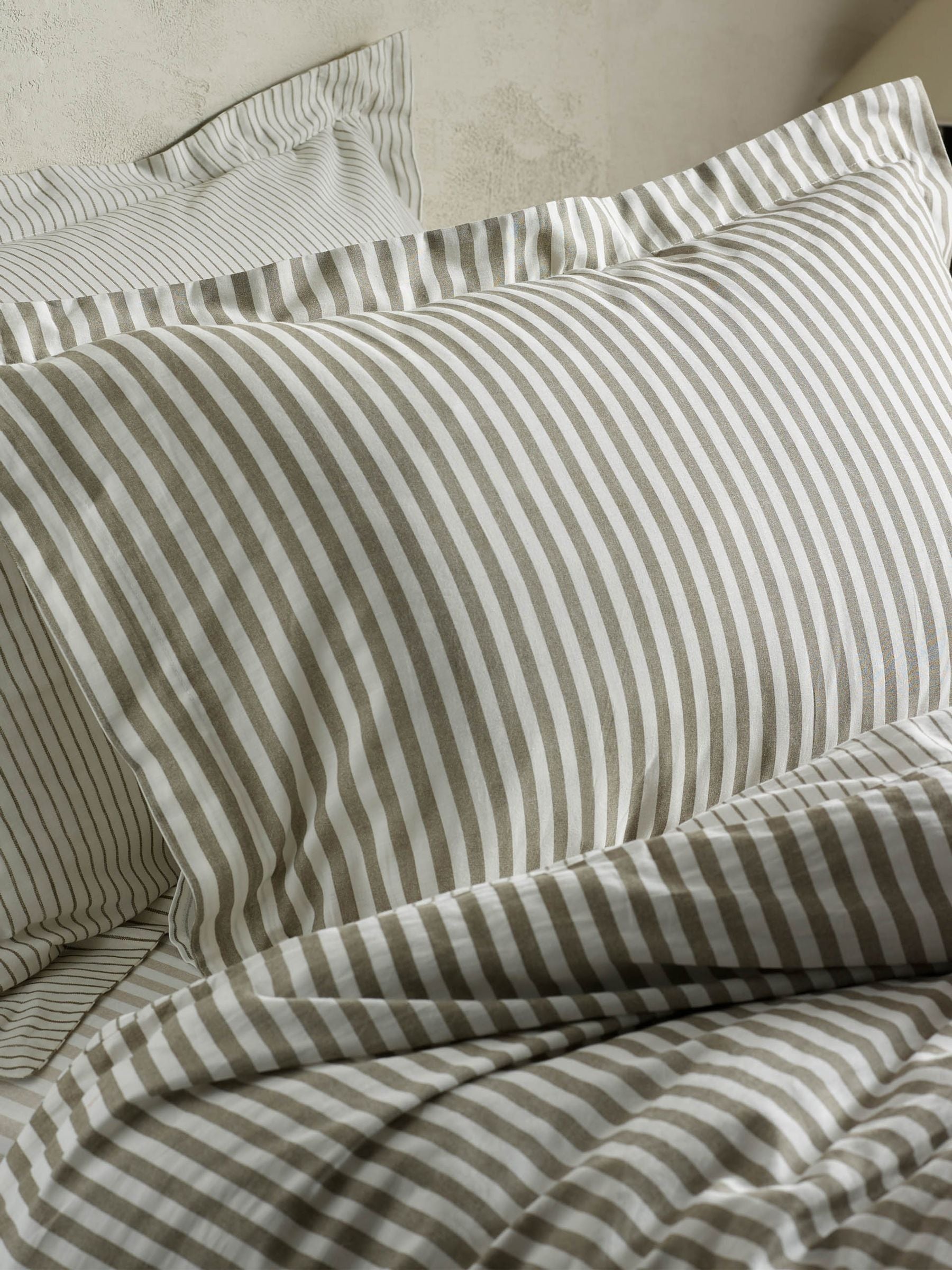 Yard Hebden Melange Stripe Olive Green 100% Cotton Pillowcases (Set of 2)