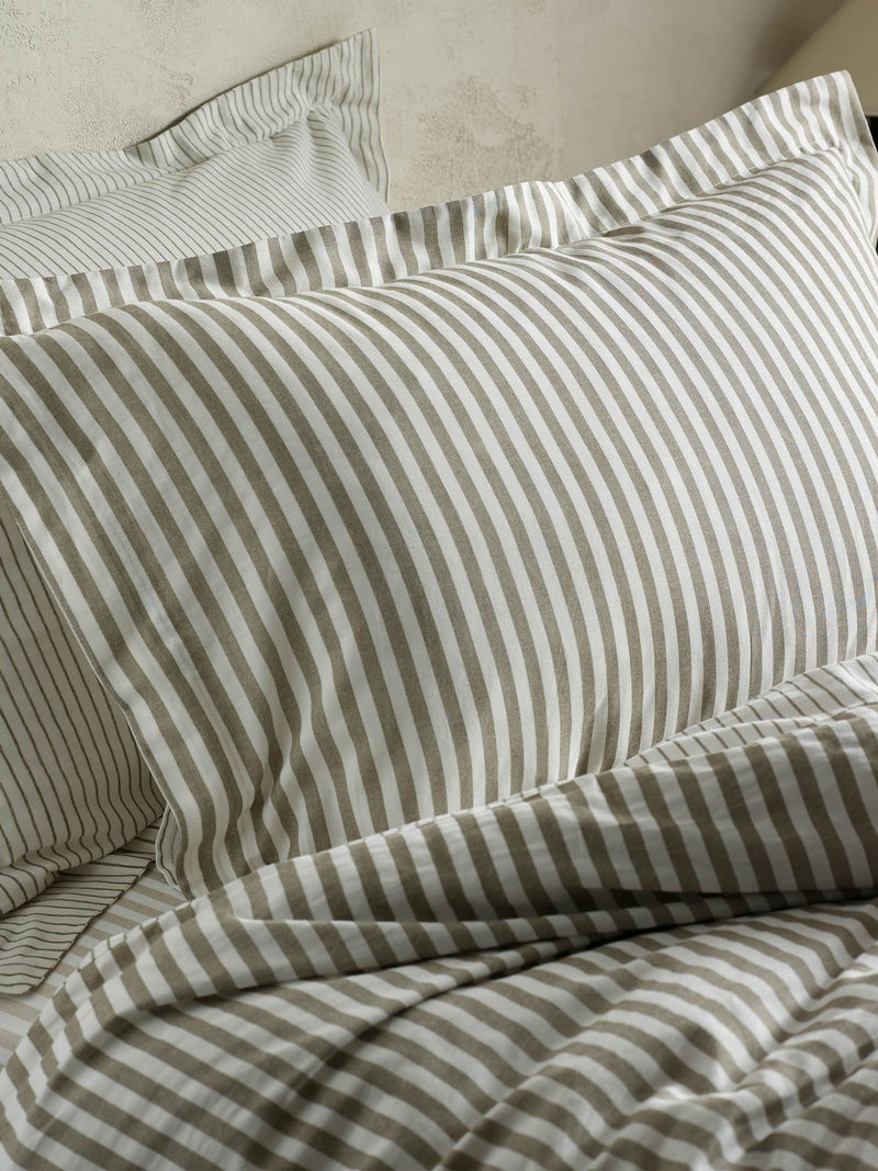 Yard Hebden Melange Stripe Olive Green 100% Cotton Pillowcases (Set of 2)