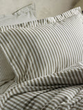 Yard Hebden Melange Stripe Olive Green 100% Cotton Pillowcases (Set of 2)