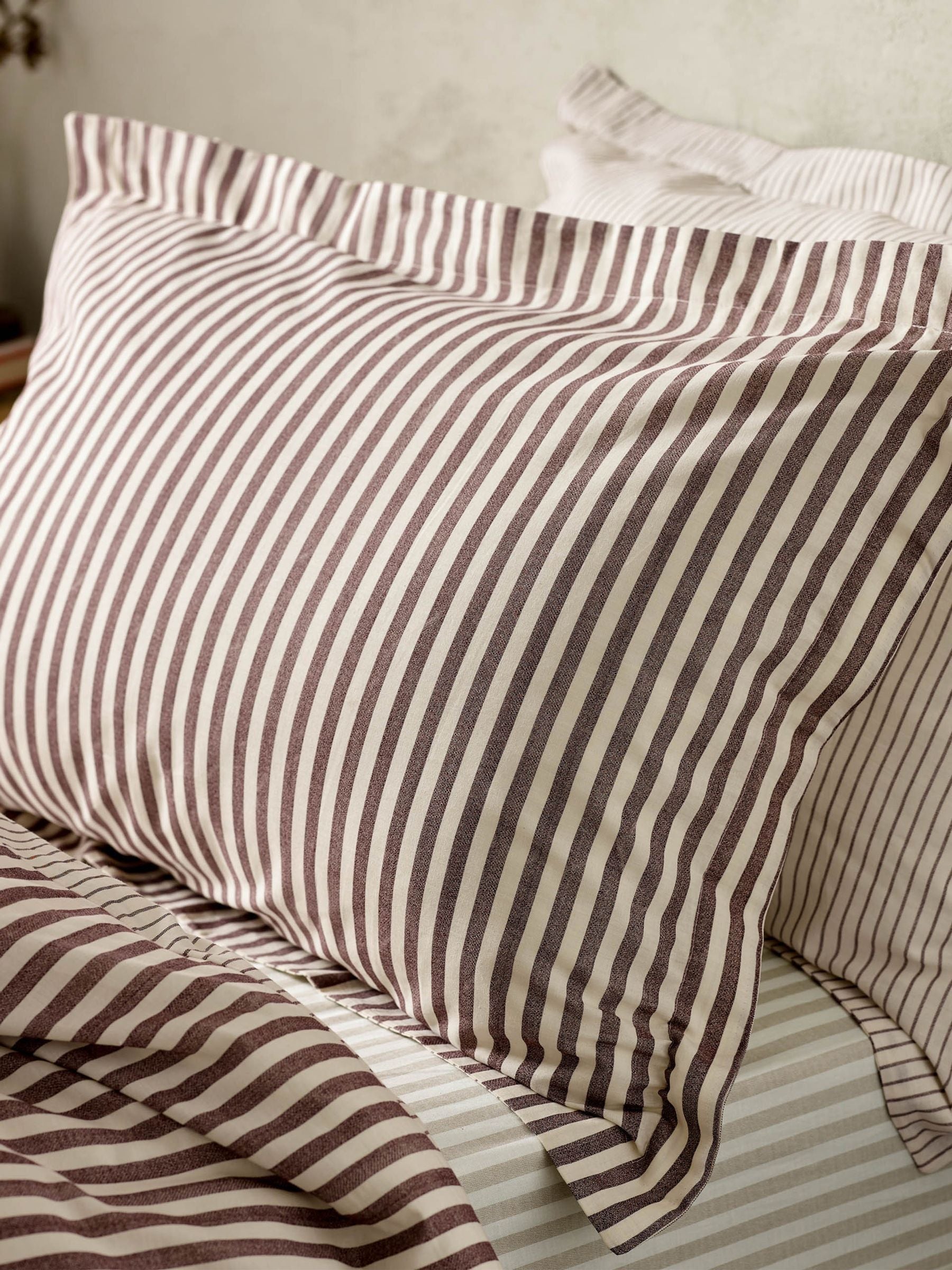 Yard Hebden Melange Stripe Olive Green 100% Cotton Pillowcases (Set of 2)