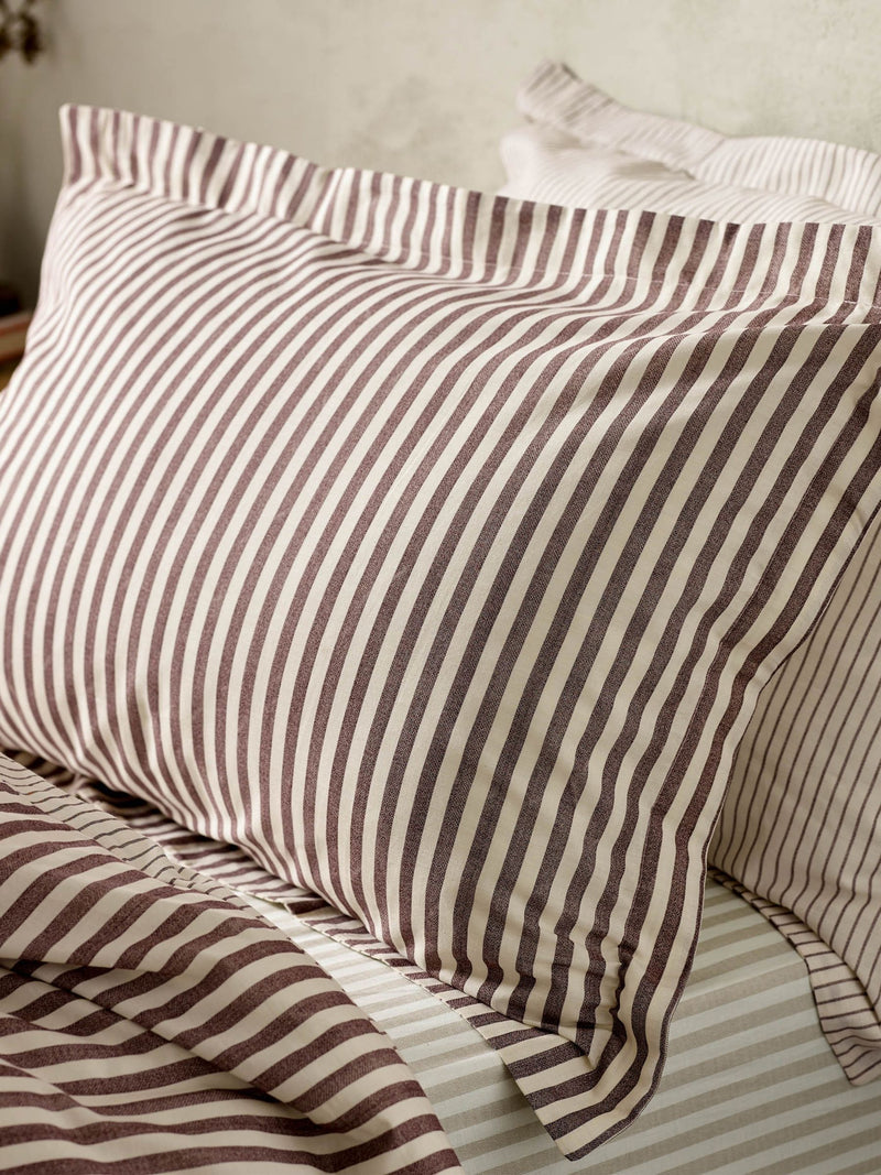 Yard Hebden Melange Stripe Olive Green 100% Cotton Pillowcases (Set of 2)