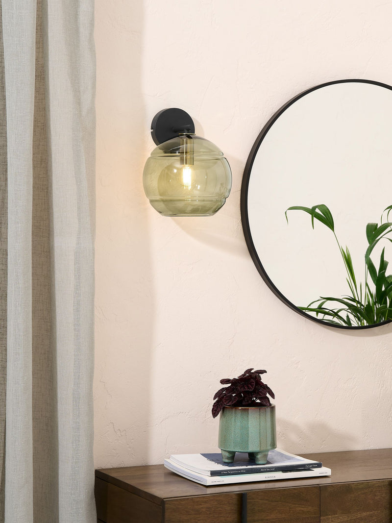 MADE.COM Mika wall light black metal green ribbed glass (British brand)