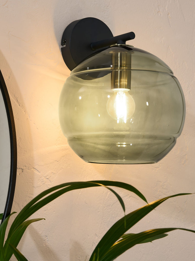MADE.COM Mika wall light black metal green ribbed glass (British brand)