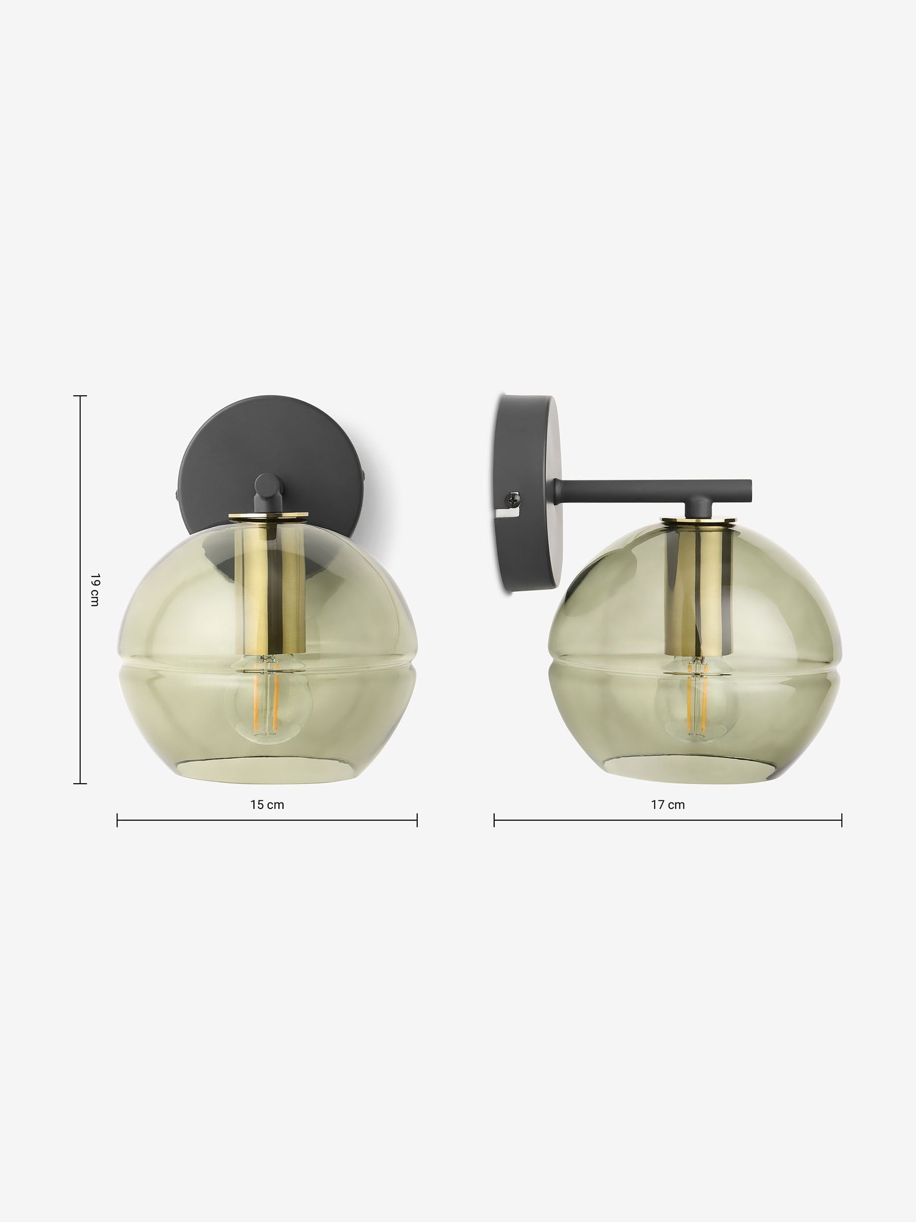 MADE.COM Mika wall light black metal green ribbed glass (British brand)