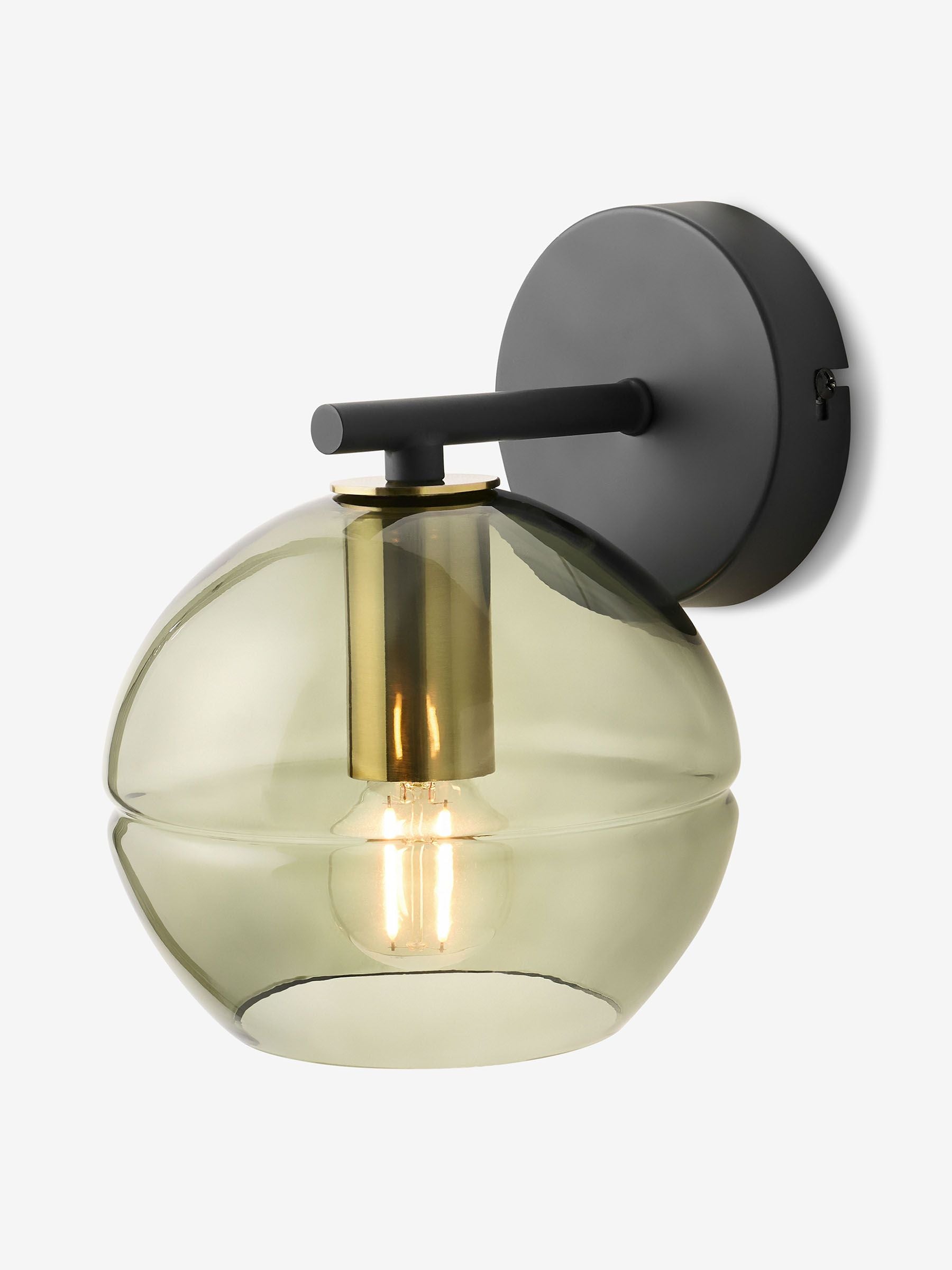 MADE.COM Mika wall light black metal green ribbed glass (British brand)