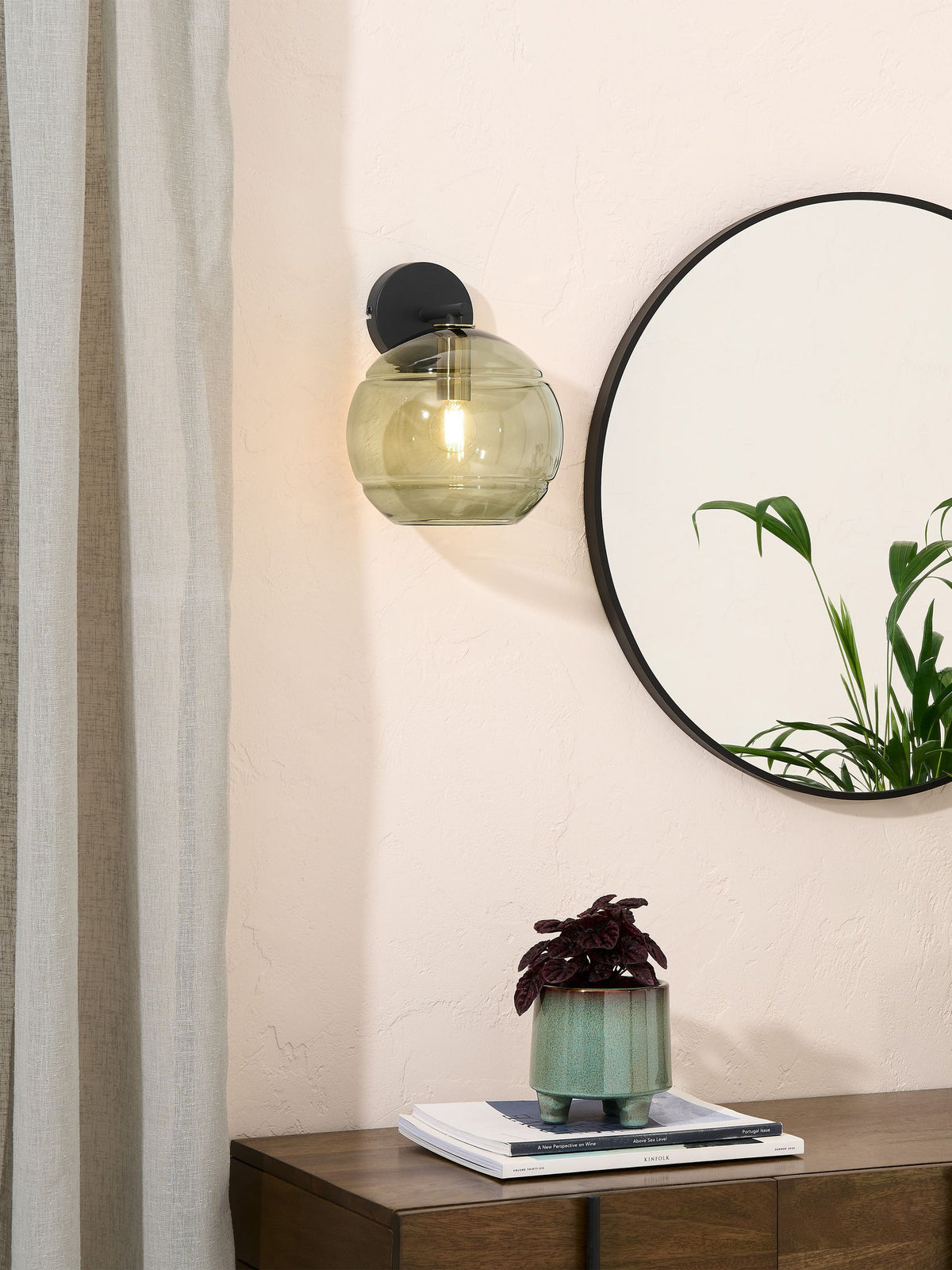 MADE.COM Mika wall light black metal green ribbed glass (British brand)