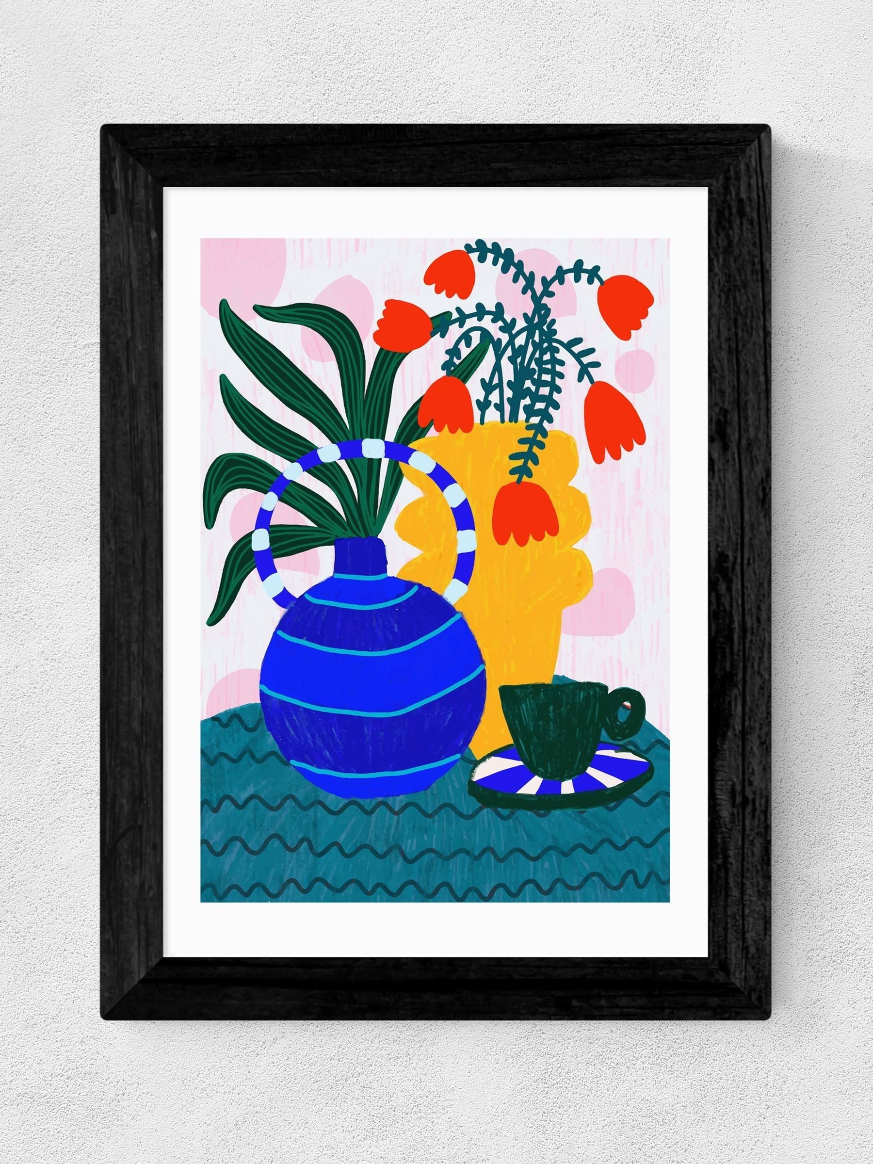 East End Prints white tulips coffee framed art print - British product