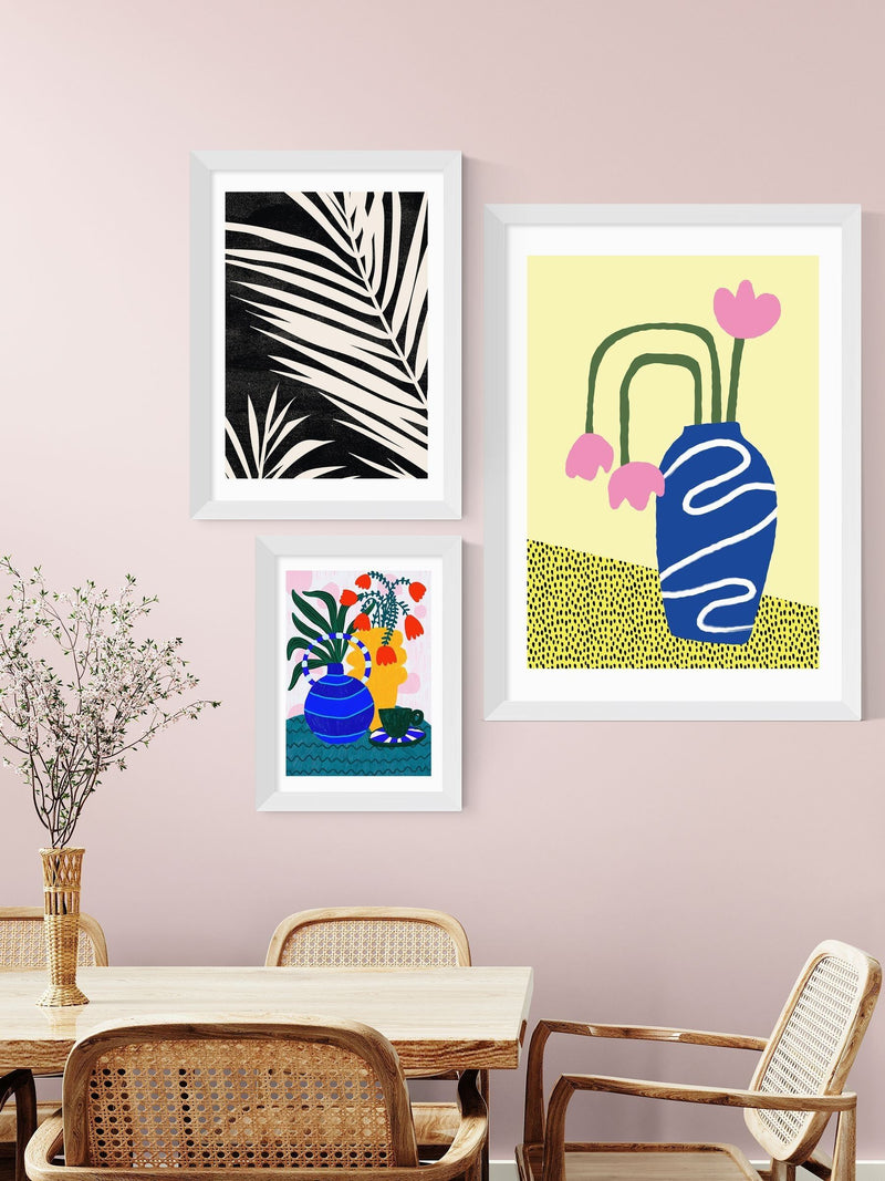 East End Prints white moody palm fronds framed art print - British product