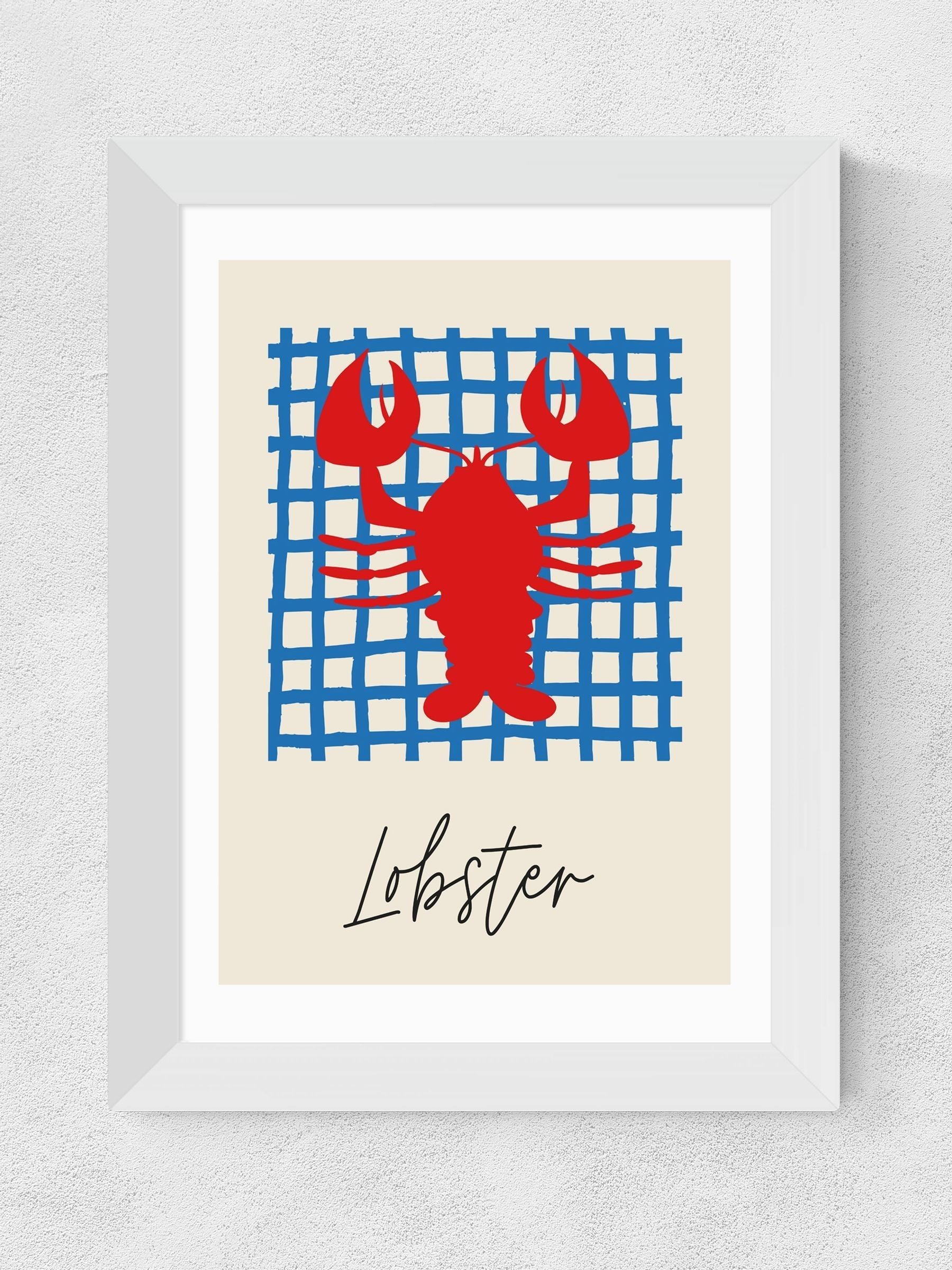 East End Prints white lobster framed art print, imported from the UK