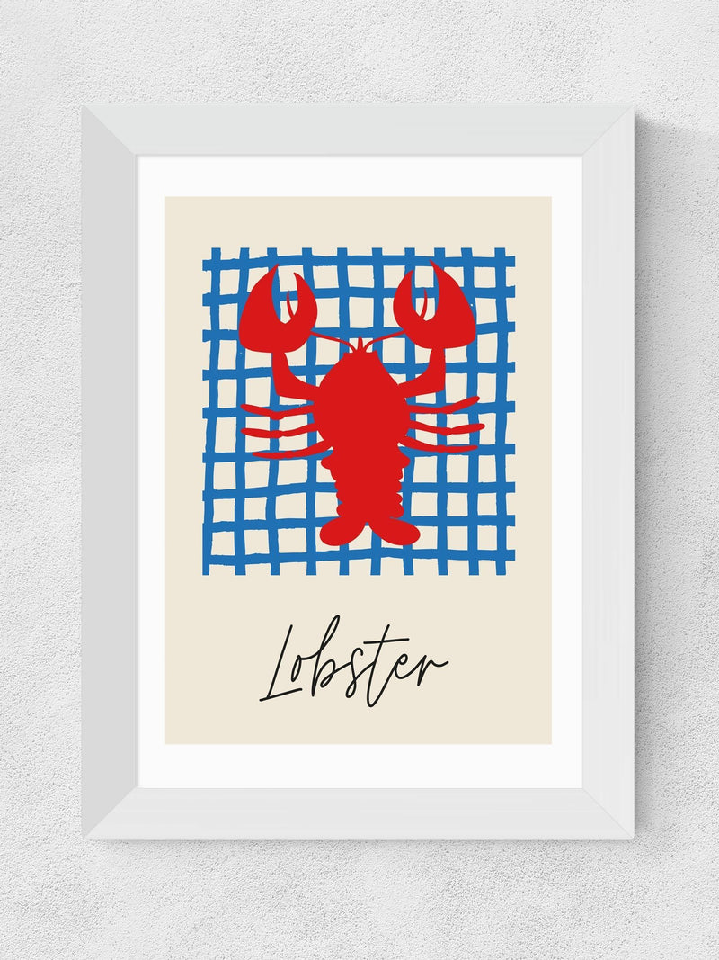 East End Prints white lobster framed art print, imported from the UK