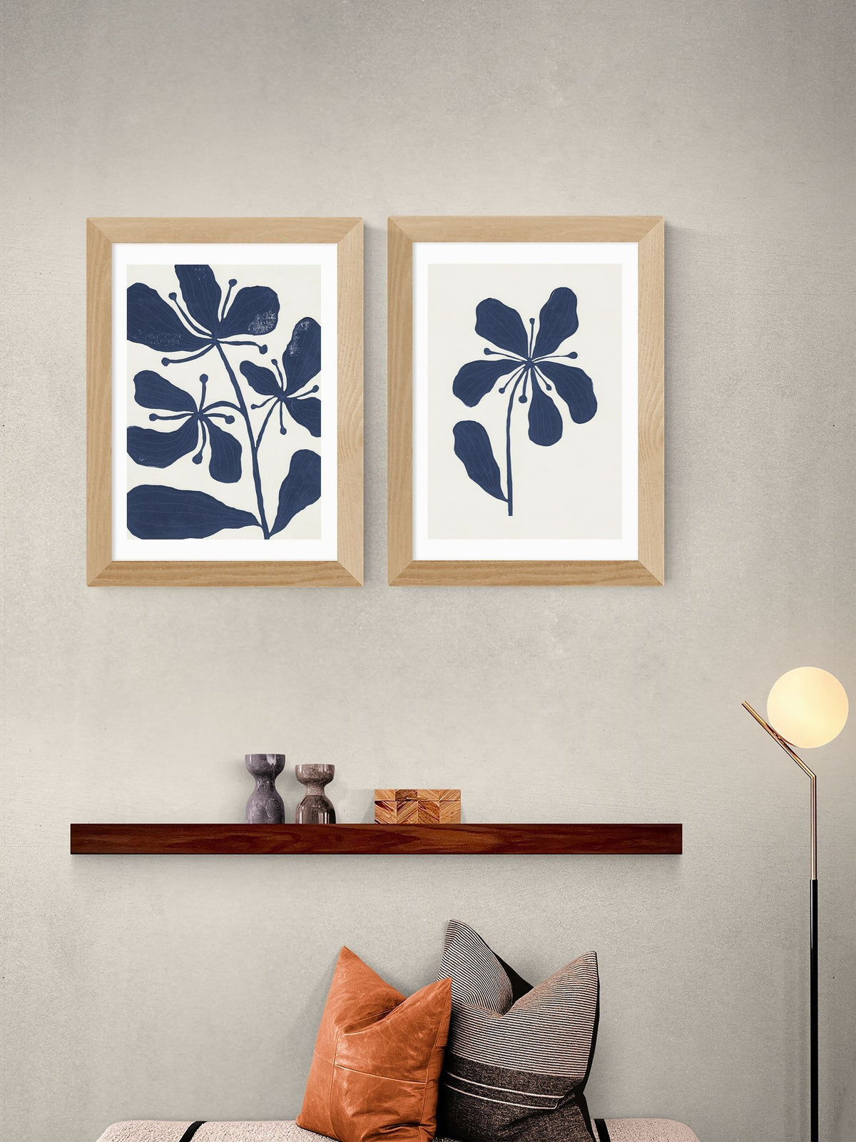 East End Prints oak navy floral framed art print - British product