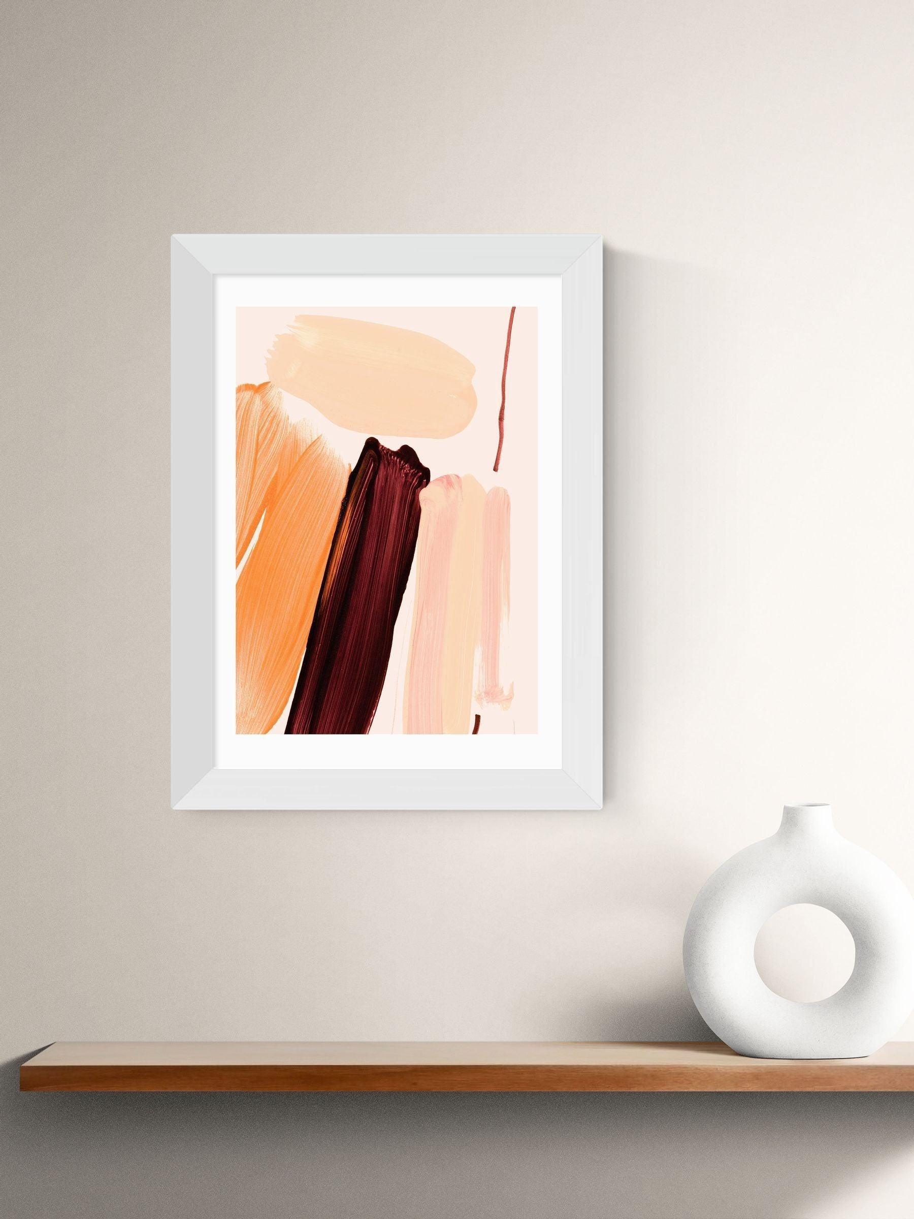 East End Prints white minimalist framed art print with peach abstract, UK version