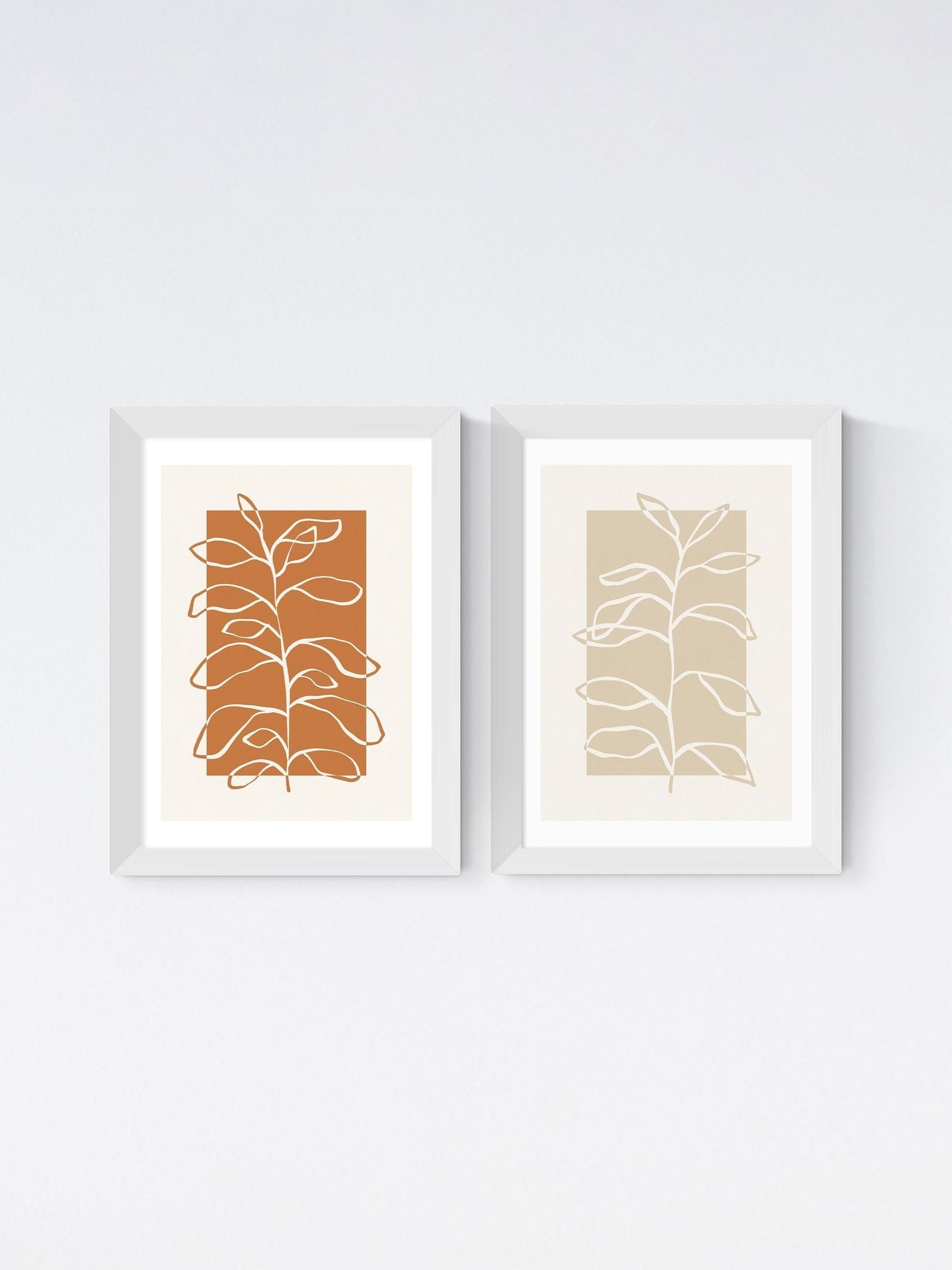 East End Prints white framed botany oak art prints set - British product