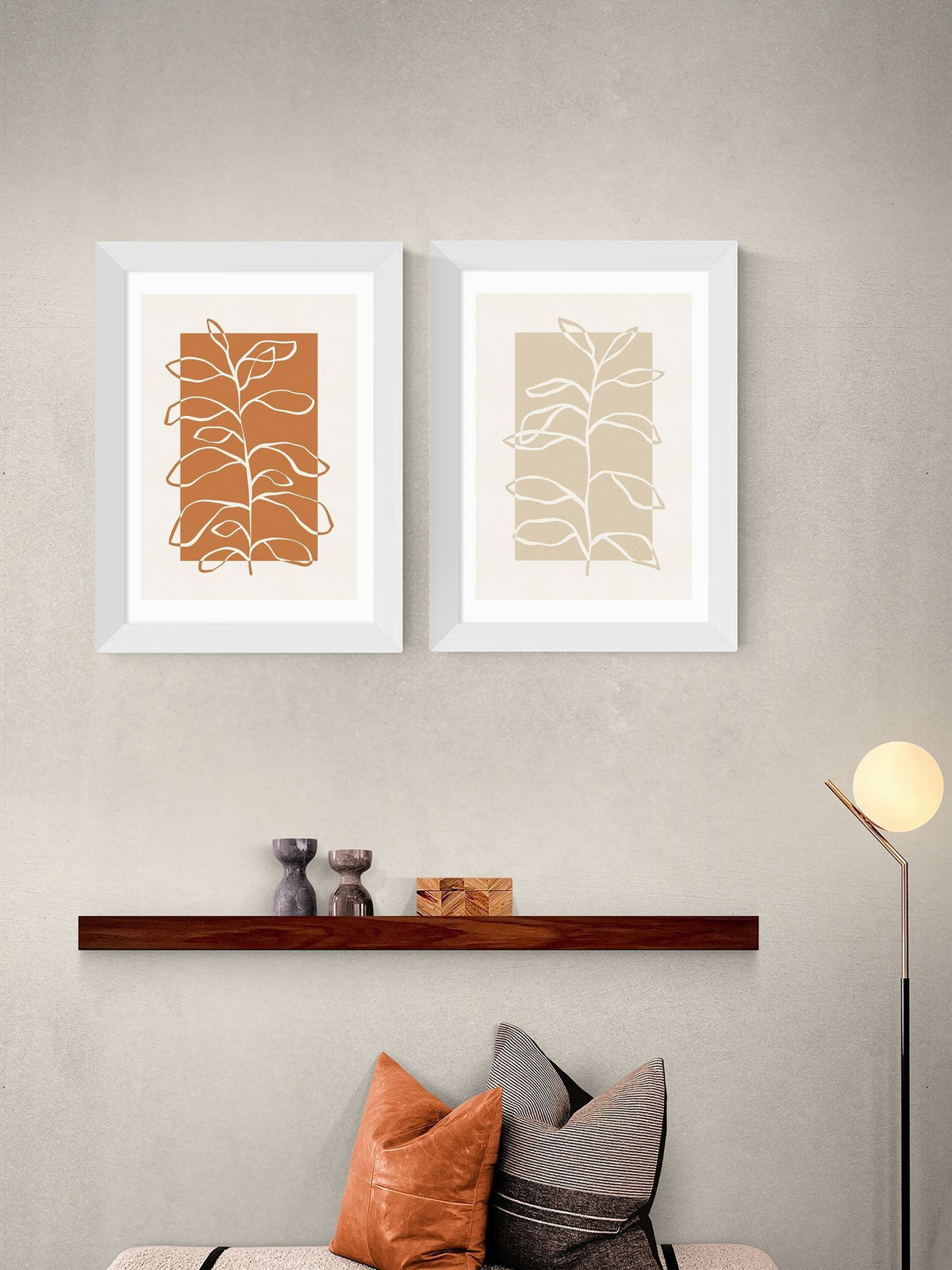 East End Prints white framed botany oak art prints set - British product