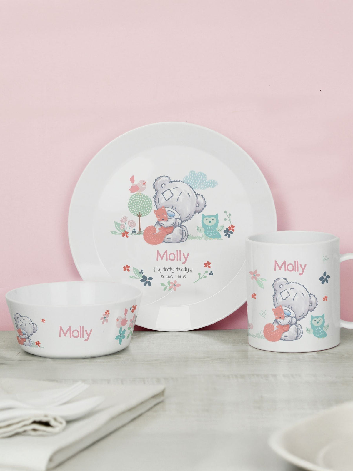 Personalised Tatty Teddy Animal Plastic Breakfast Set by PMC