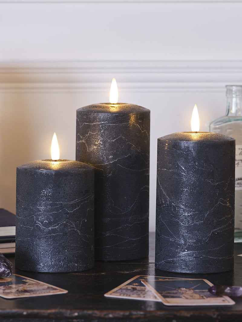 Lights4fun Grey TruGlow LED Pillar Candle Trio UK version