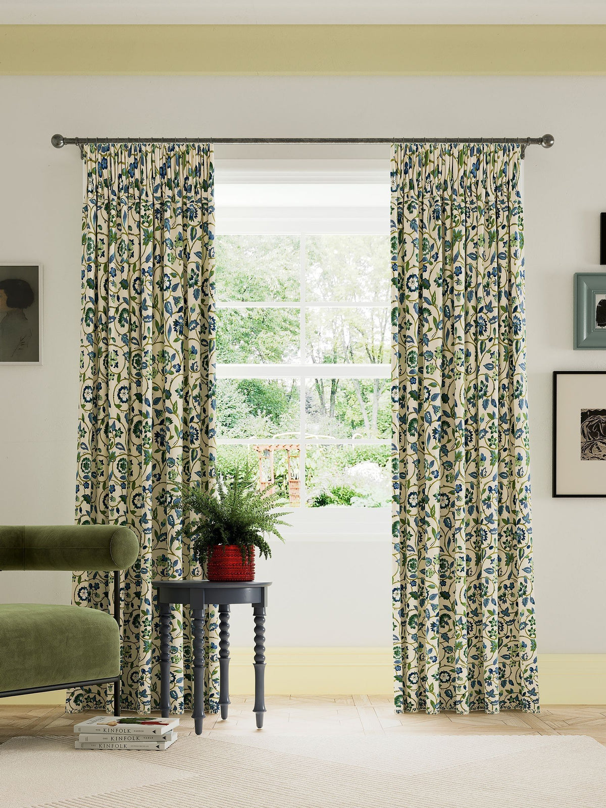 Land & Shore Esther pencil pleat curtains green blue 229x183cm (British brand)