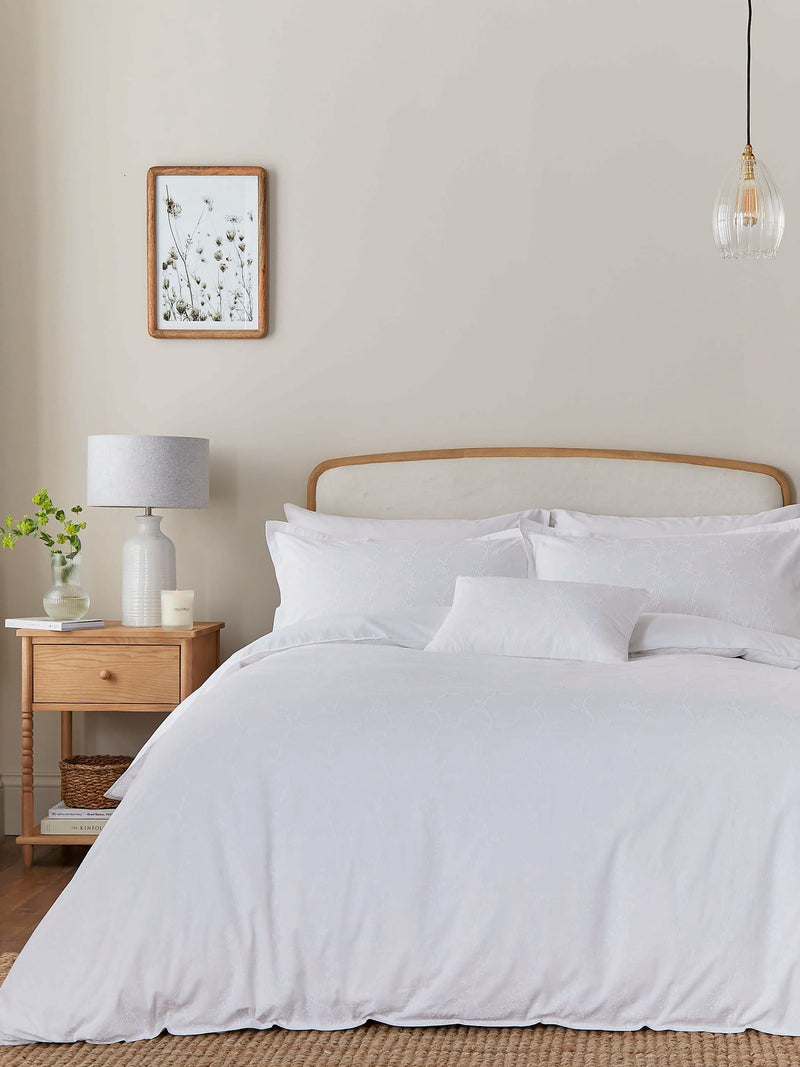 Murmur White Bea 100% Cotton Duvet Cover and Pillowcase Set