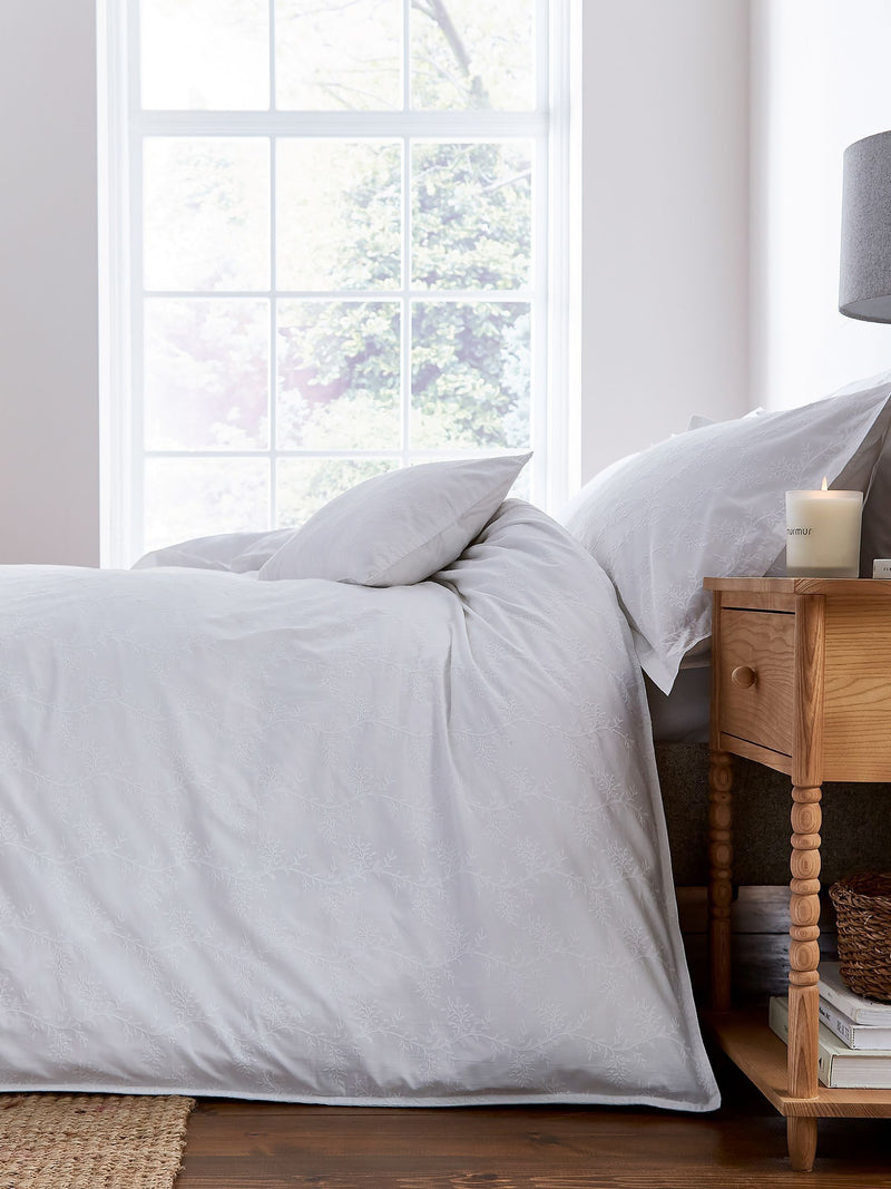 Murmur White Bea 100% Cotton Duvet Cover and Pillowcase Set