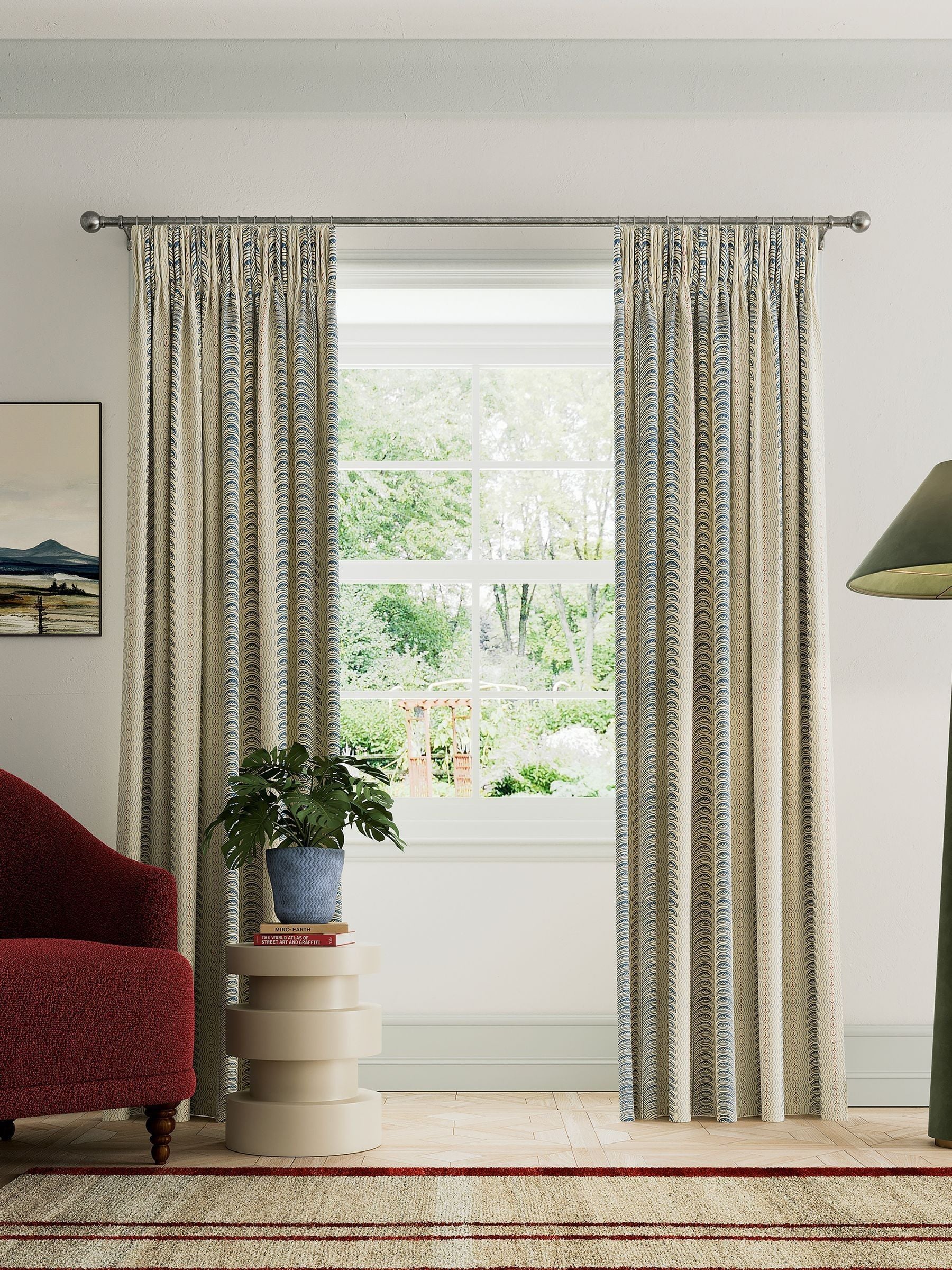 Land & Shore blue red stripe curtains 229x183cm, imported from the UK