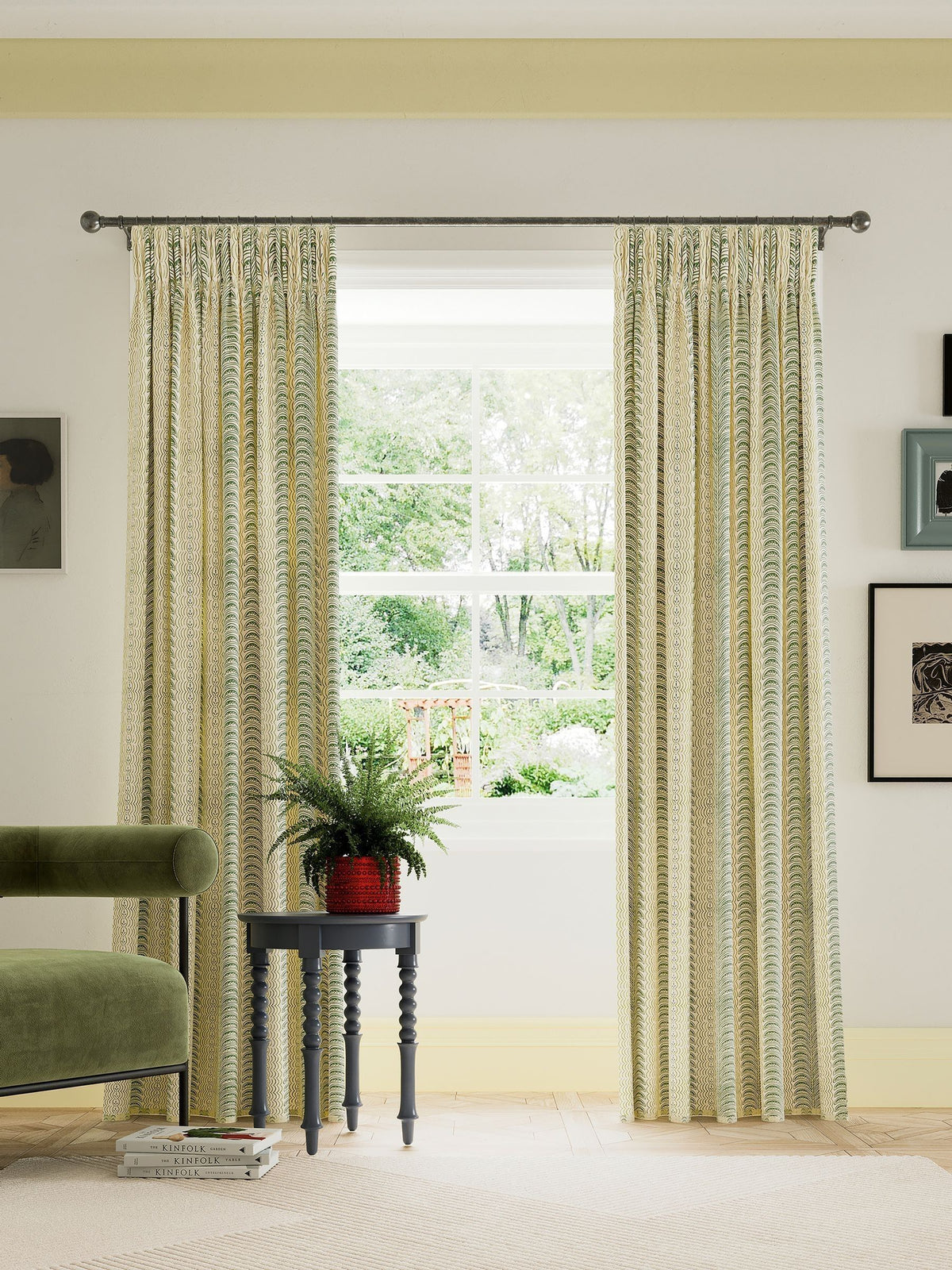 Land & Shore green striped curtains 229x183cm imported from the UK