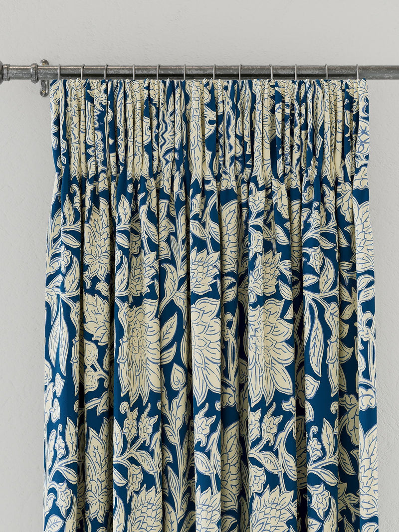 Land & Shore blue Rowallane lined curtains 229x183cm - British product